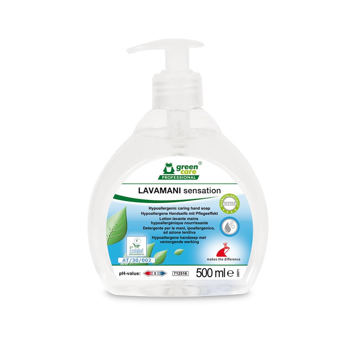 Handtvål Tana Lavamani Sensation 500ml i pumpflaska med grönt och blått etikett