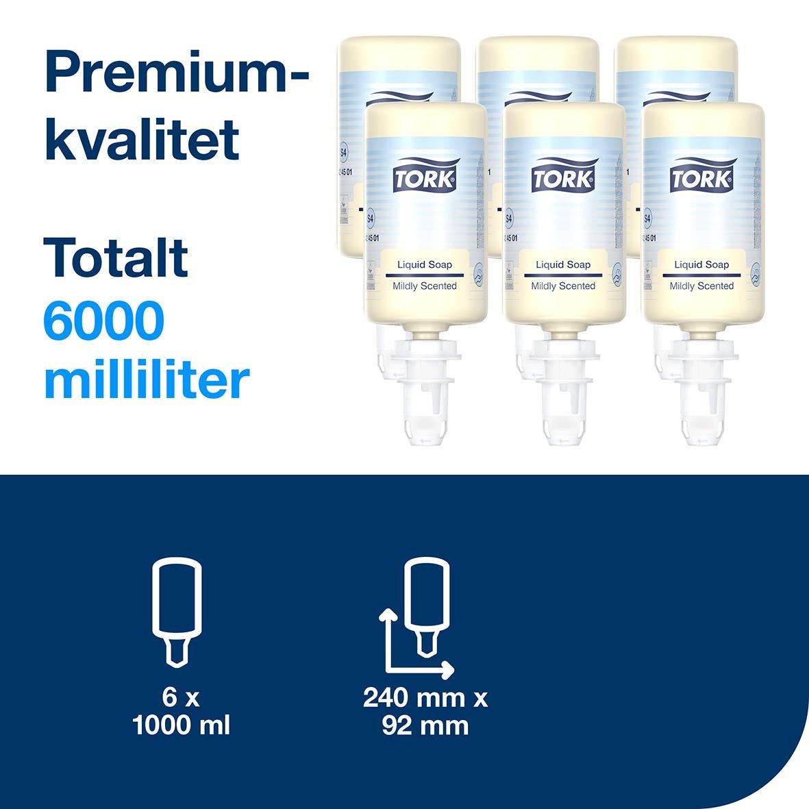 Flytande tvål Tork S4 med mild doft, 1L, 6000 ml totalt, tre flaskor