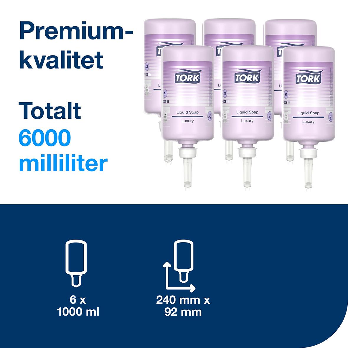 Flytande tvål Tork S1 Luxury 1L, 6 flaskor, totalt 6000 ml, premiumkvalitet