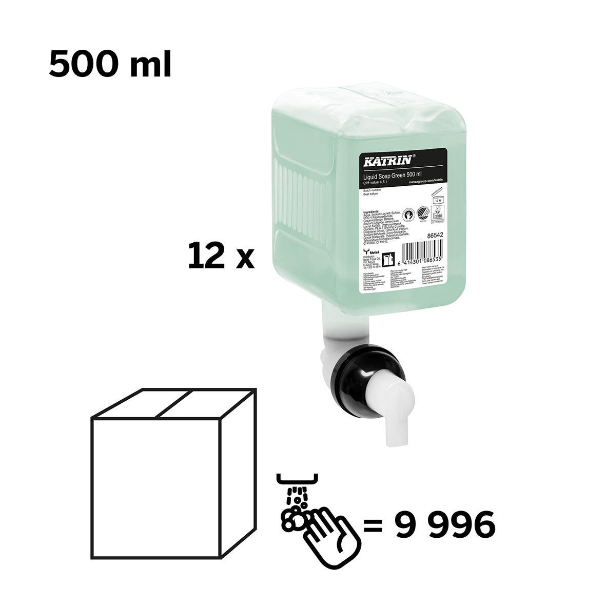 Flytande tvål Katrin Green 500ml för 12 st, 500 ml per flaska, handtryckspump
