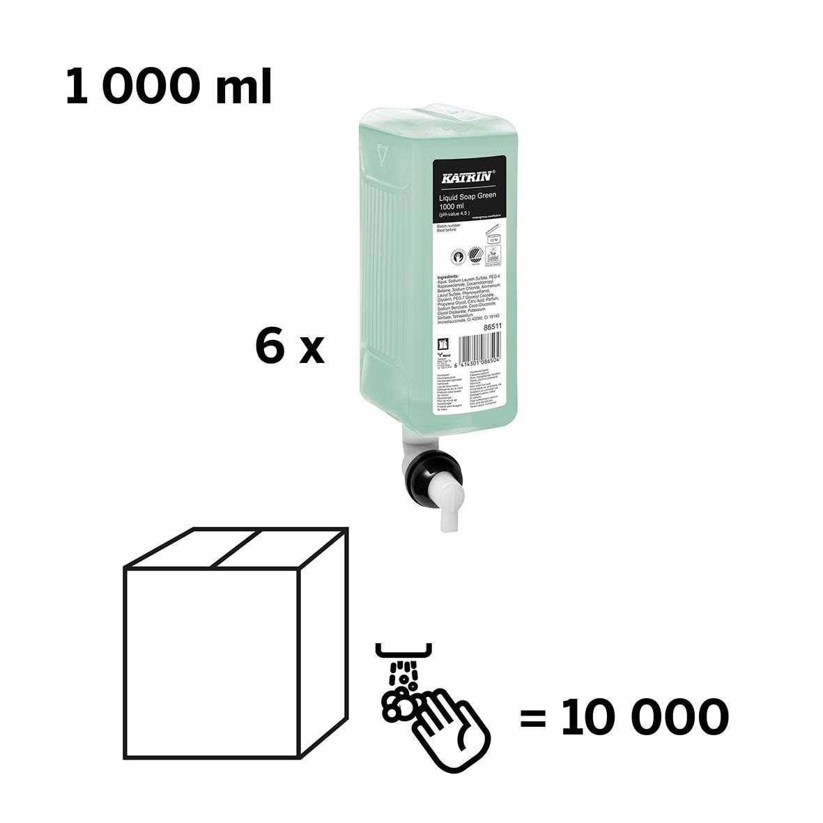 Flytande tvål Katrin Green 1000ml, 6 flaskor, totalt 10 000 ml