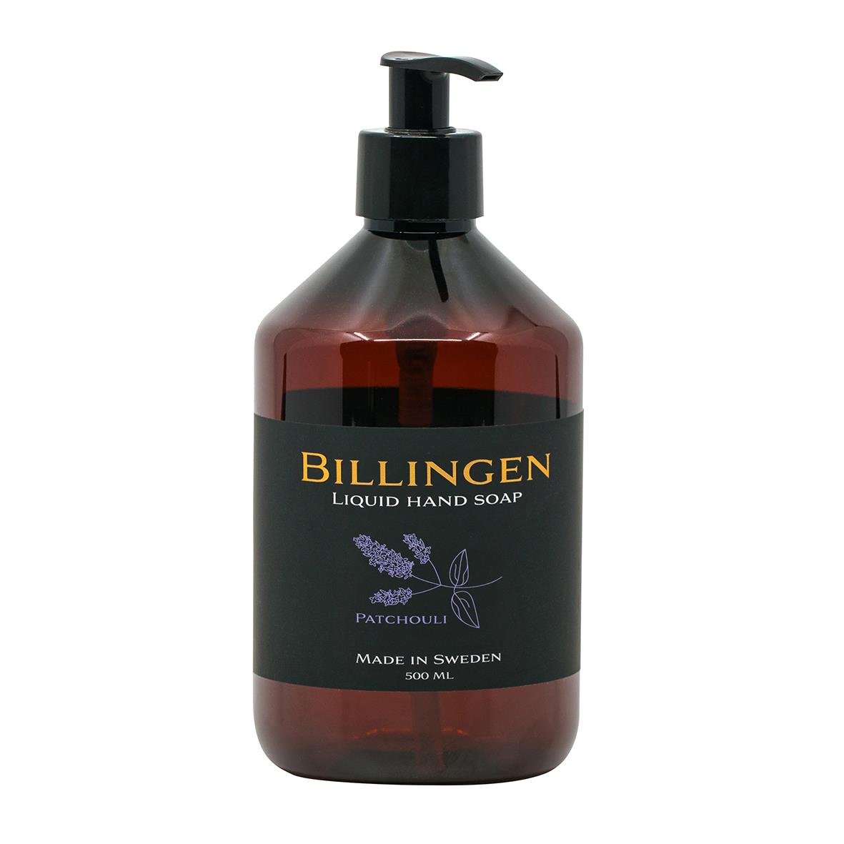 Flytande tvål Billingen Patchouli 500ml i brun plastflaska med pump