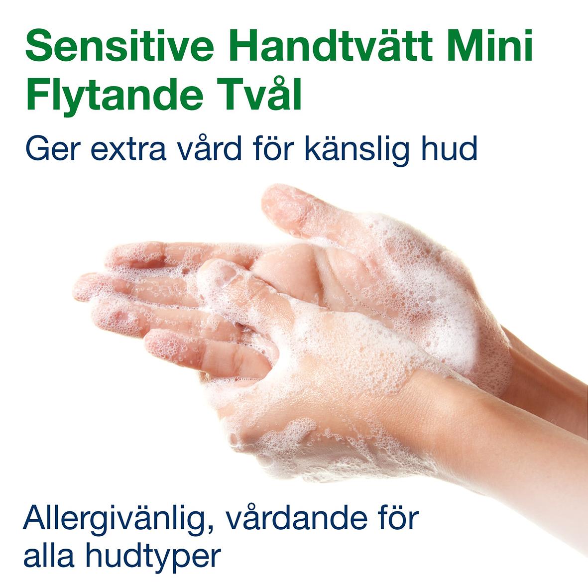 Mini flytande tvål för känslig hud, parfymlös, skummande, skonsam för alla hudtyper