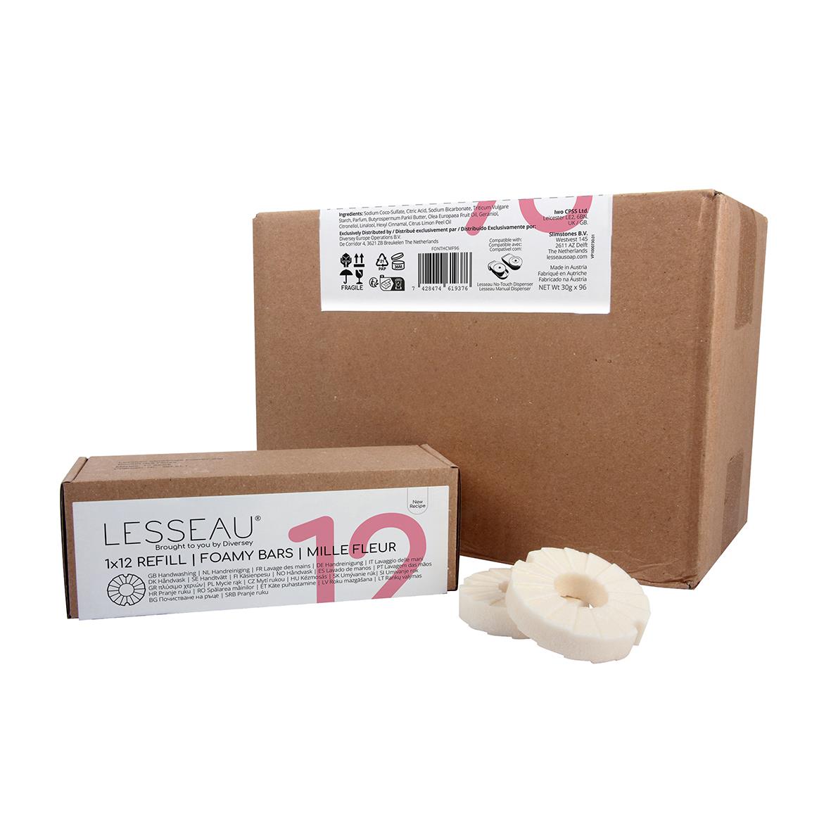 Handtvål LESSEAU Mille Fleur i förpackning med refill och tvålskivor