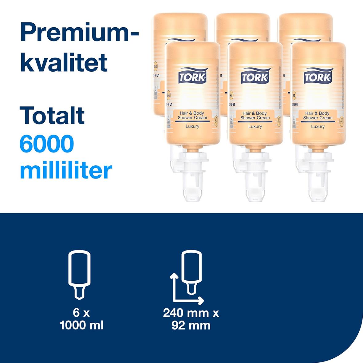 Tre flaskor Schampo/Dusch Tork S4 Luxury 1L, totalt 6000 ml, med pump