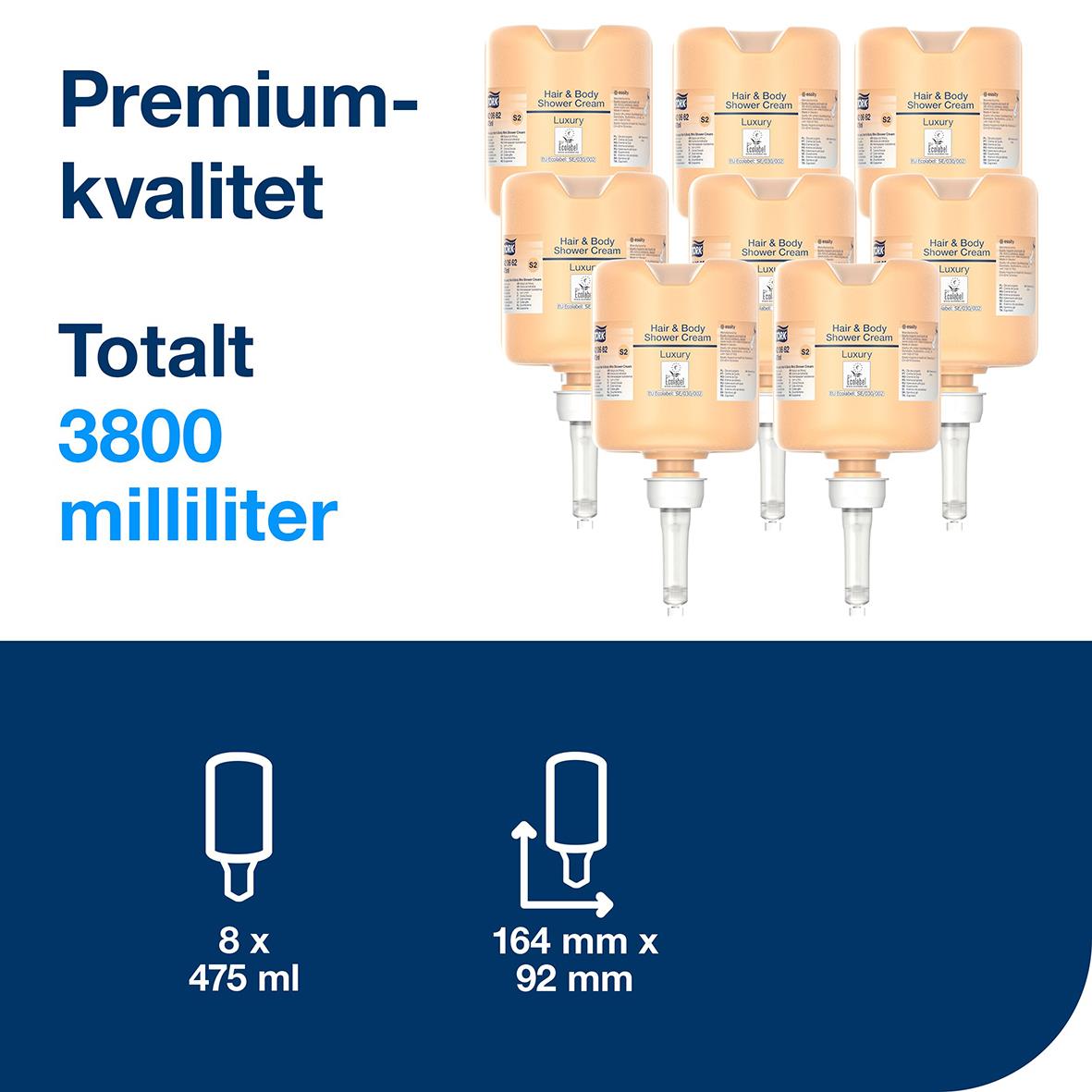 Schampo/Dusch Tork S2 Luxury parfymerad 475ml, 8 flaskor, total 3800 ml