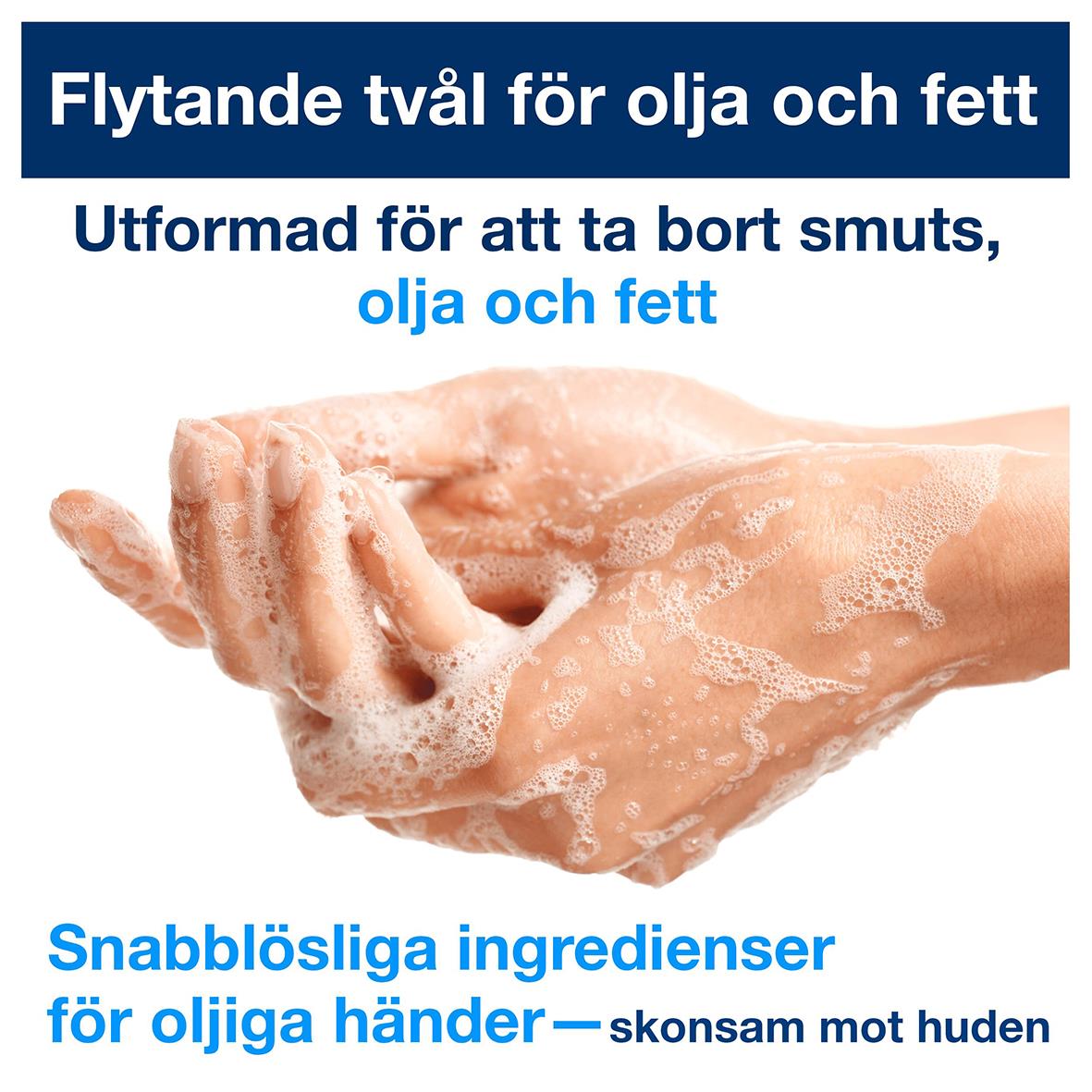 Flytande tvål för olja och fett, utformad för att ta bort smuts, olja och fett, snabbverkande ingredienser för oljiga händer