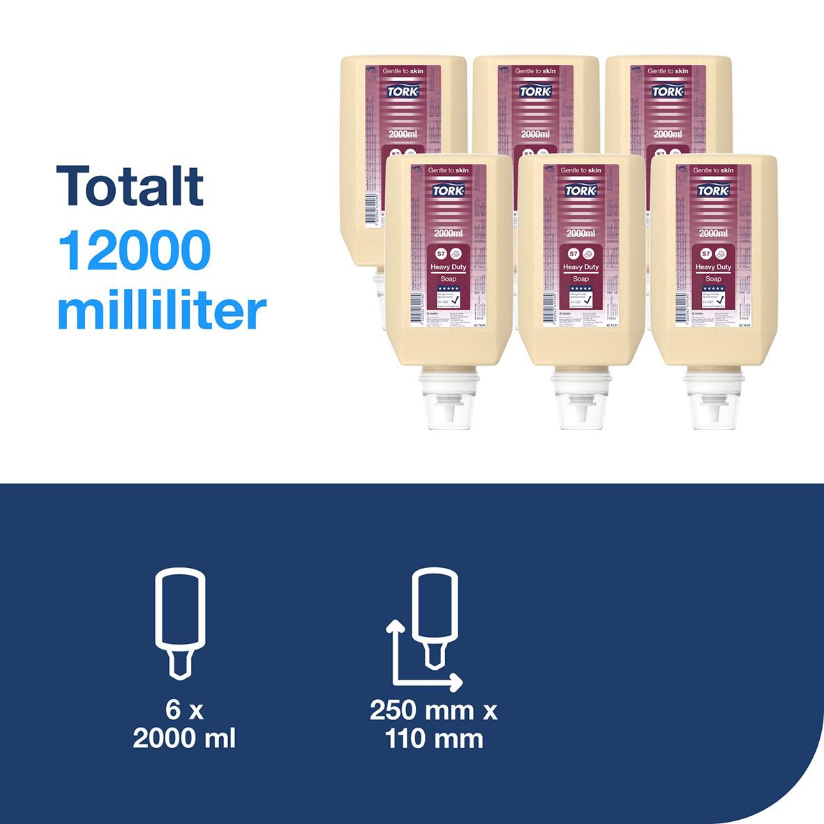 Flytande tvål Tork Industri Grovtvål S7 2000ml, 6 flaskor, totalt 12000 ml