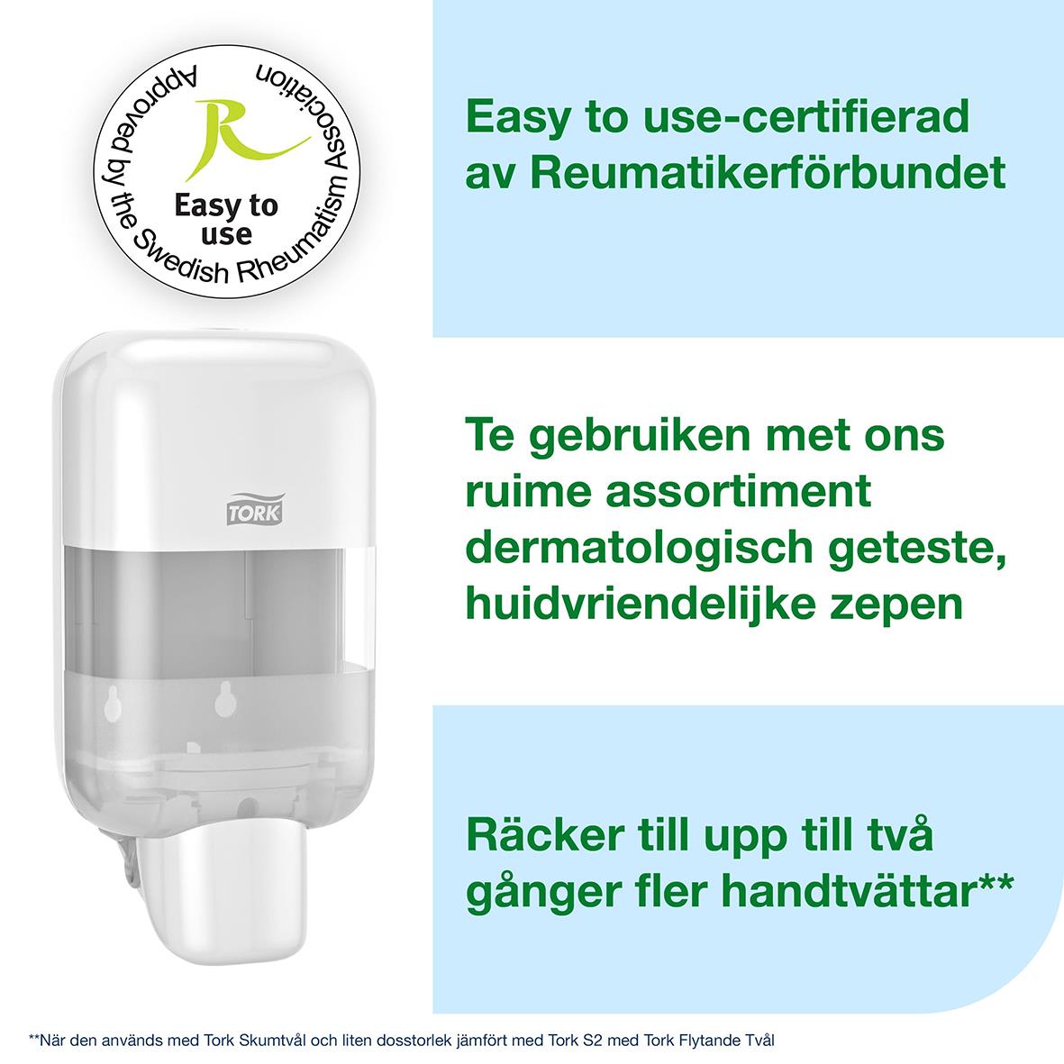 Vit Tork S5 Mini handdespenser med certifiering för Reumatikerförbundet, dermatologiskt testad, rymmer två handdukar