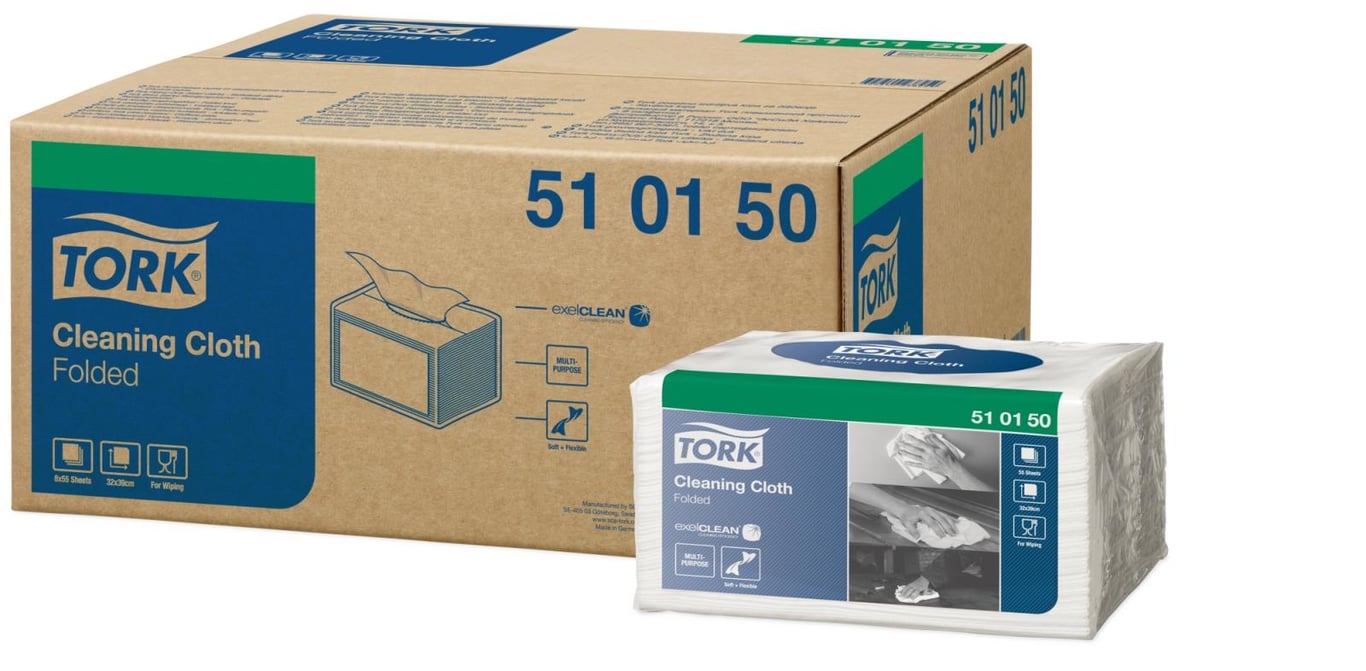 Rengöringsduk Tork W8 Precision Vit 30x38,5cm i förpackning och kartong