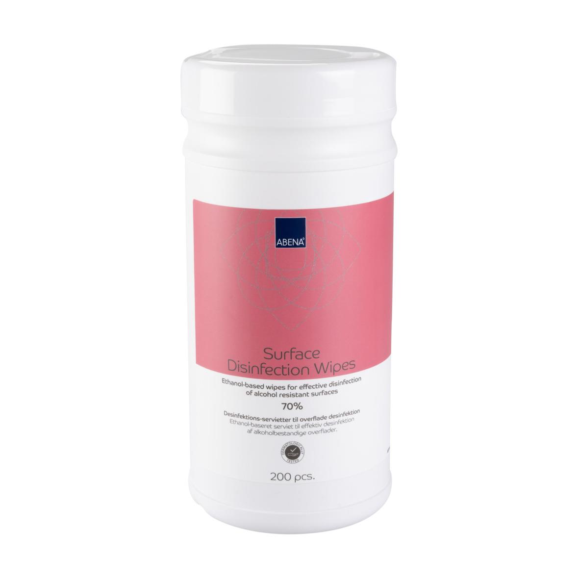 Ytdesinfektion Abena Servetter 70% i vit burk med rosa etikett