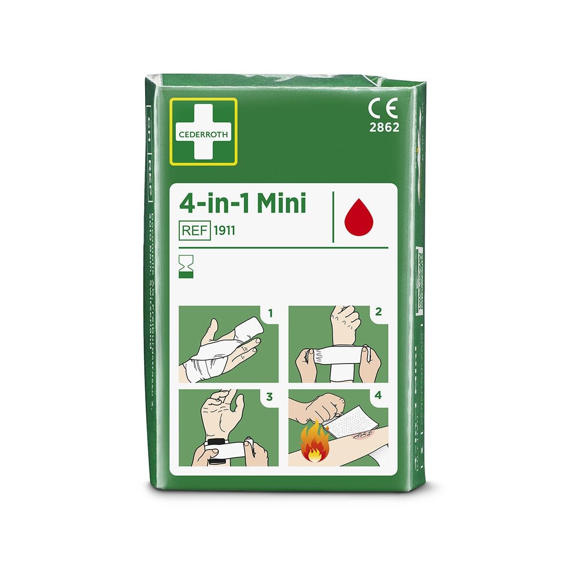 Blodstoppare Cederroth 4-in-1 Mini refill för första hjälpen, med instruktioner för användning