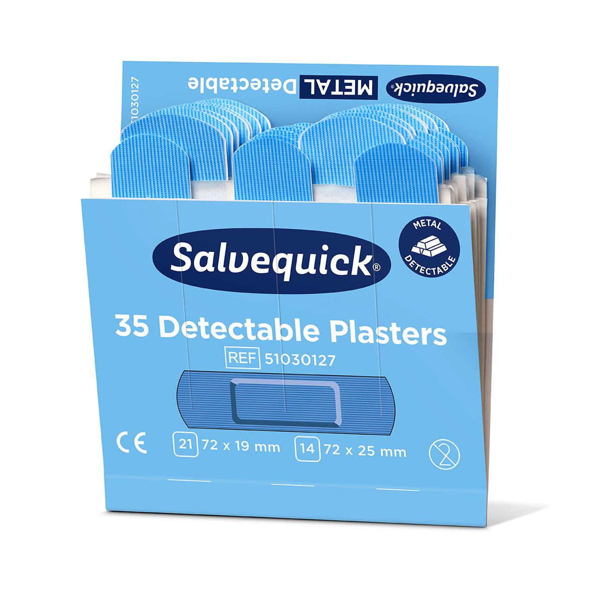 Blå plåster Salvequick Detectable Refill 35 stycken i förpackning