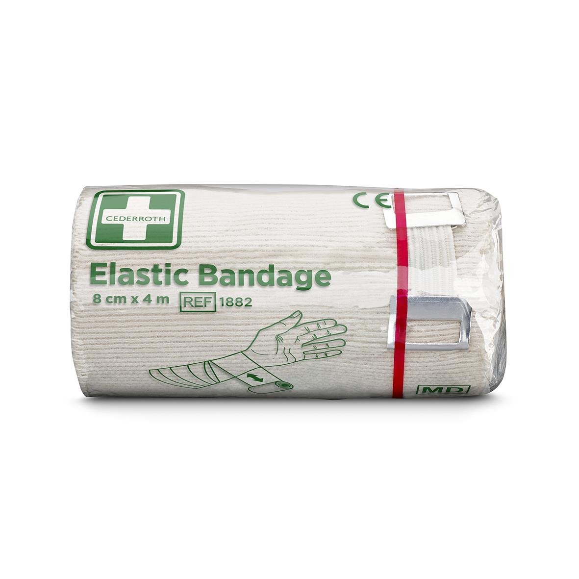 Elastisk bandage från Cederroth, 8 cm bred och 4 m lång, i förpackning