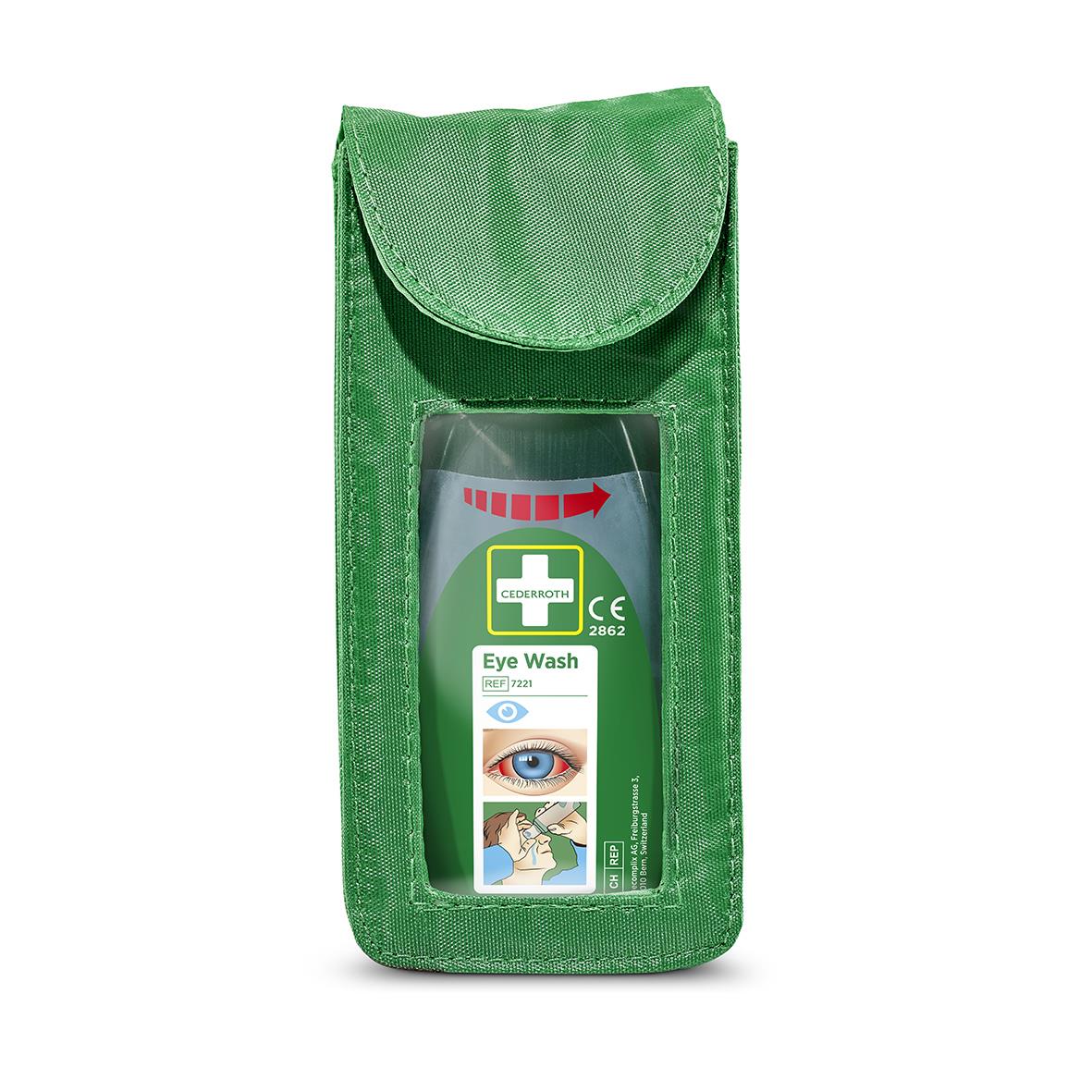 Grön hölster med ögonduschflaska 235ml från Cederroth