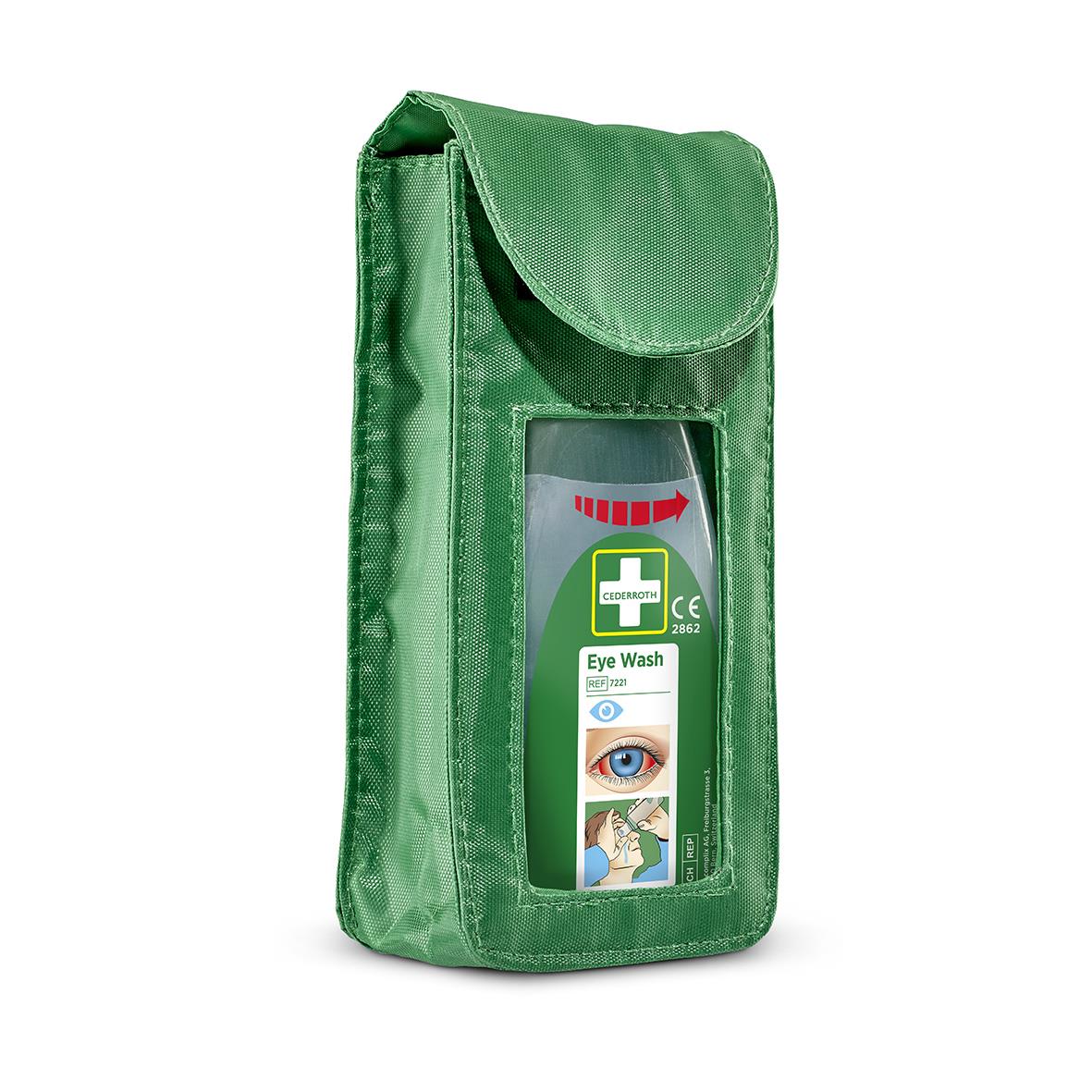 Grön hölster för ögondusch 235ml med fönster och flik