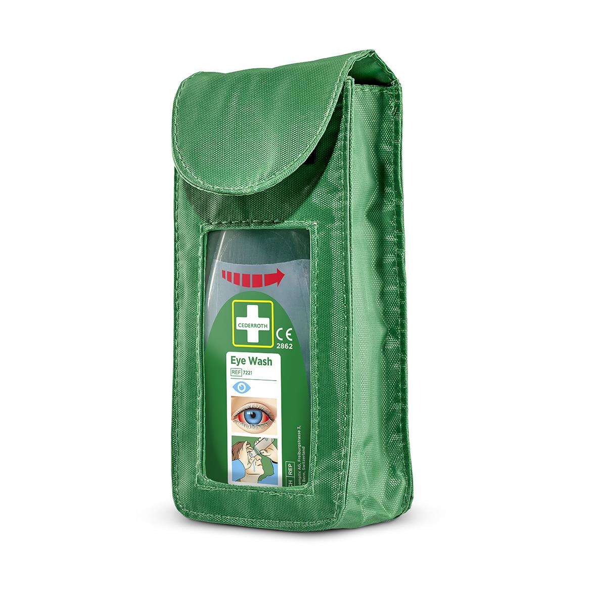 Grön väska med ögonduschflaska 235ml för första hjälpen