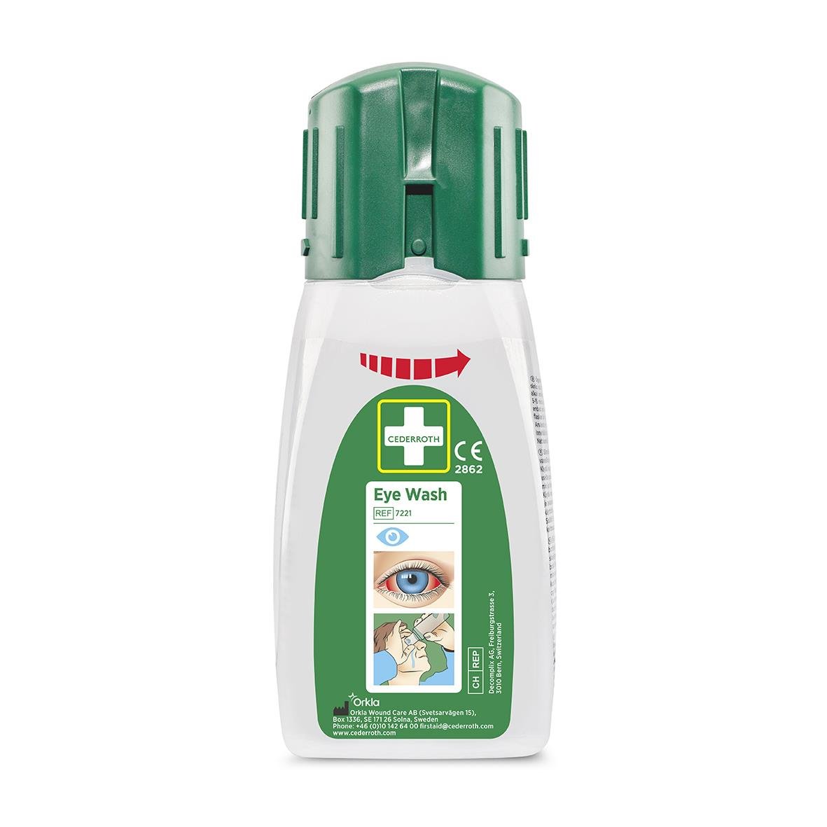 Ögondusch Cederroth 235ml i vit och grönt plastflaska med lock