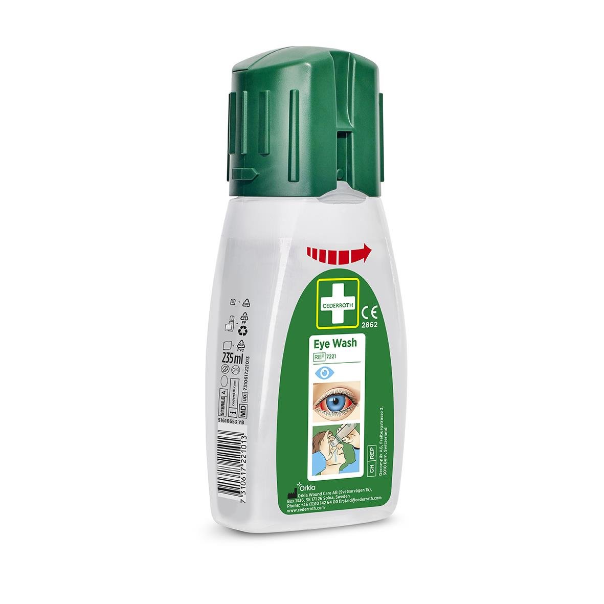 Ögondusch Cederroth 235ml i vit och grönt plastflaska