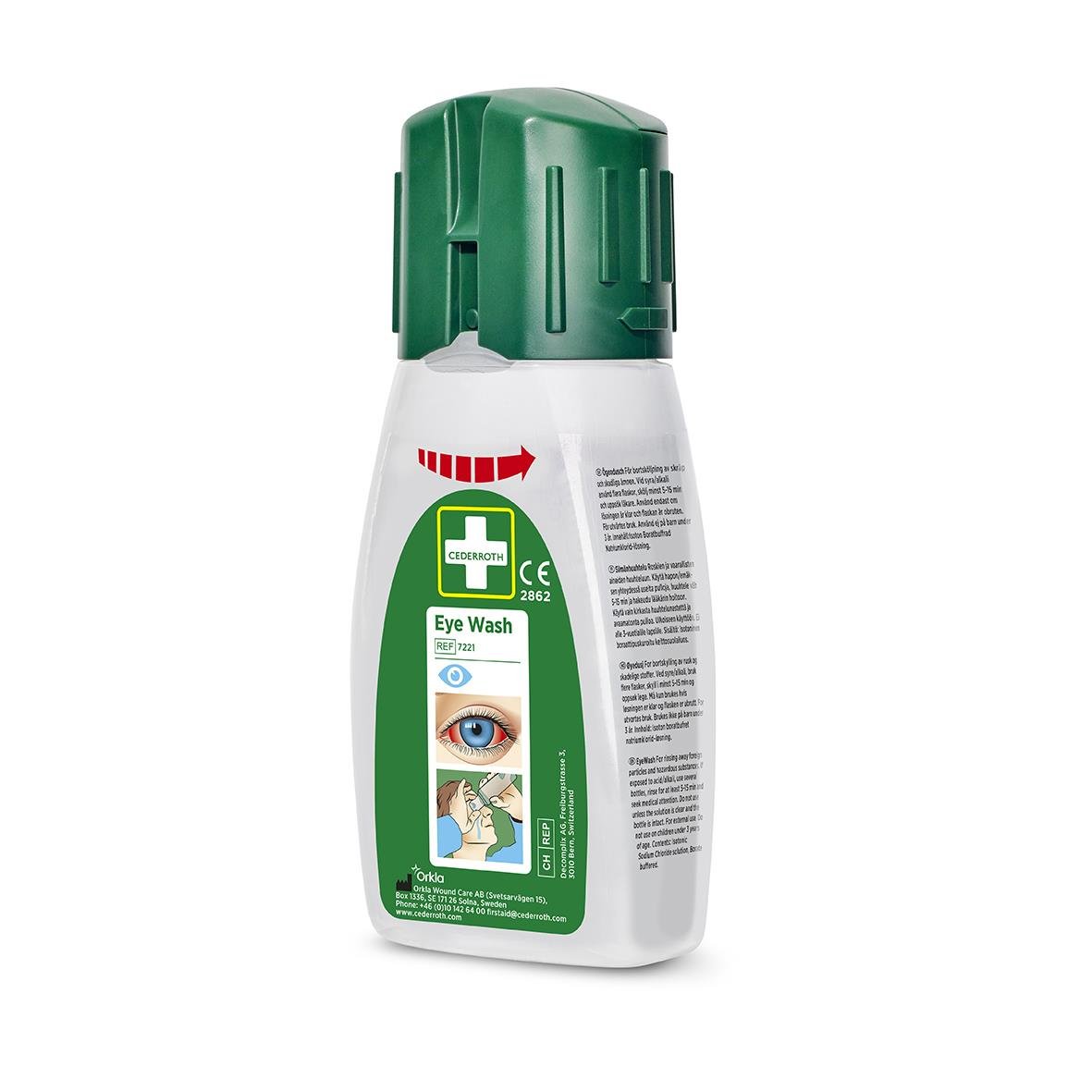 Ögondusch Cederroth 235ml i vit och grönt plastflaska