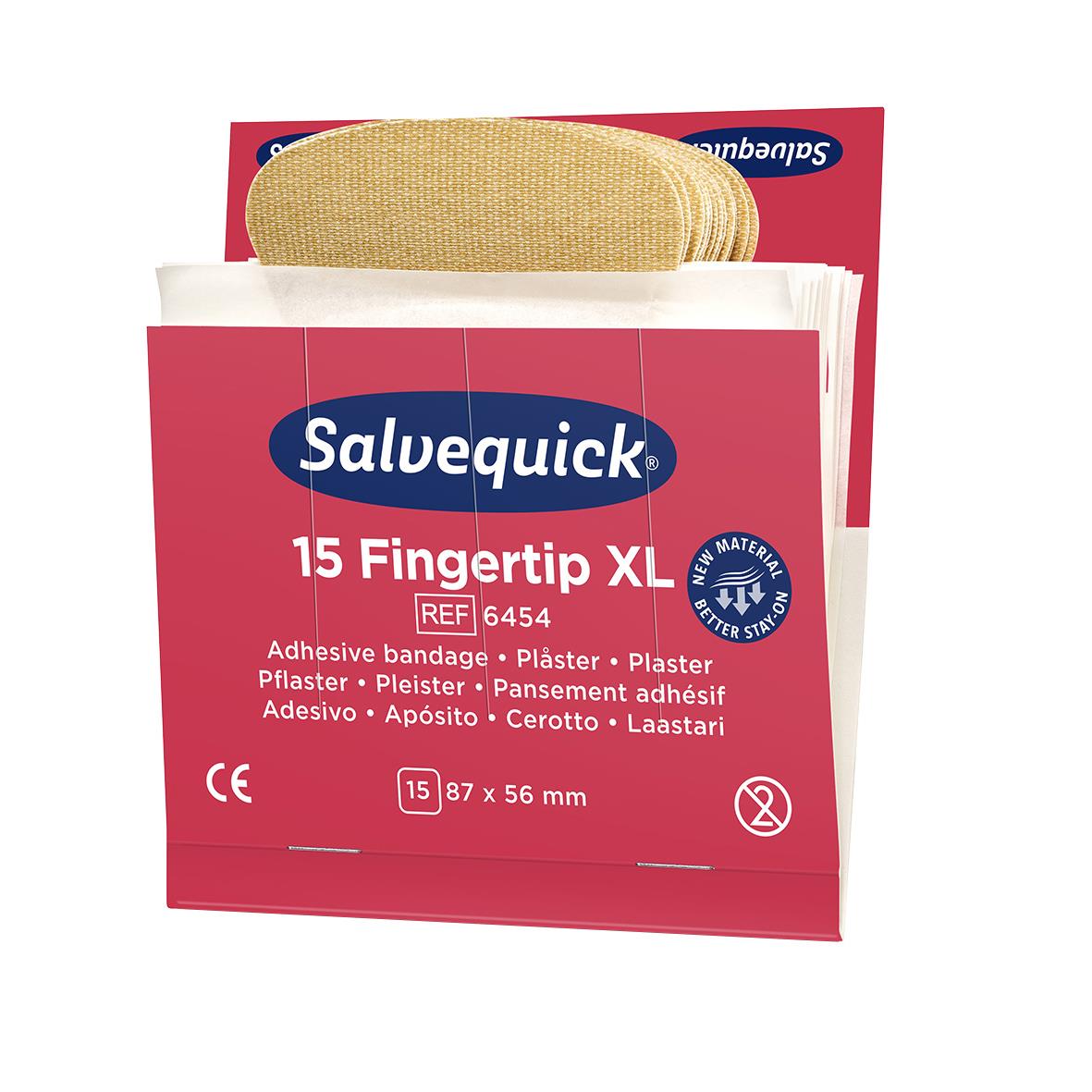 Salvequick Fingertopp XL plåsterrefill 15 st i rosa förpackning