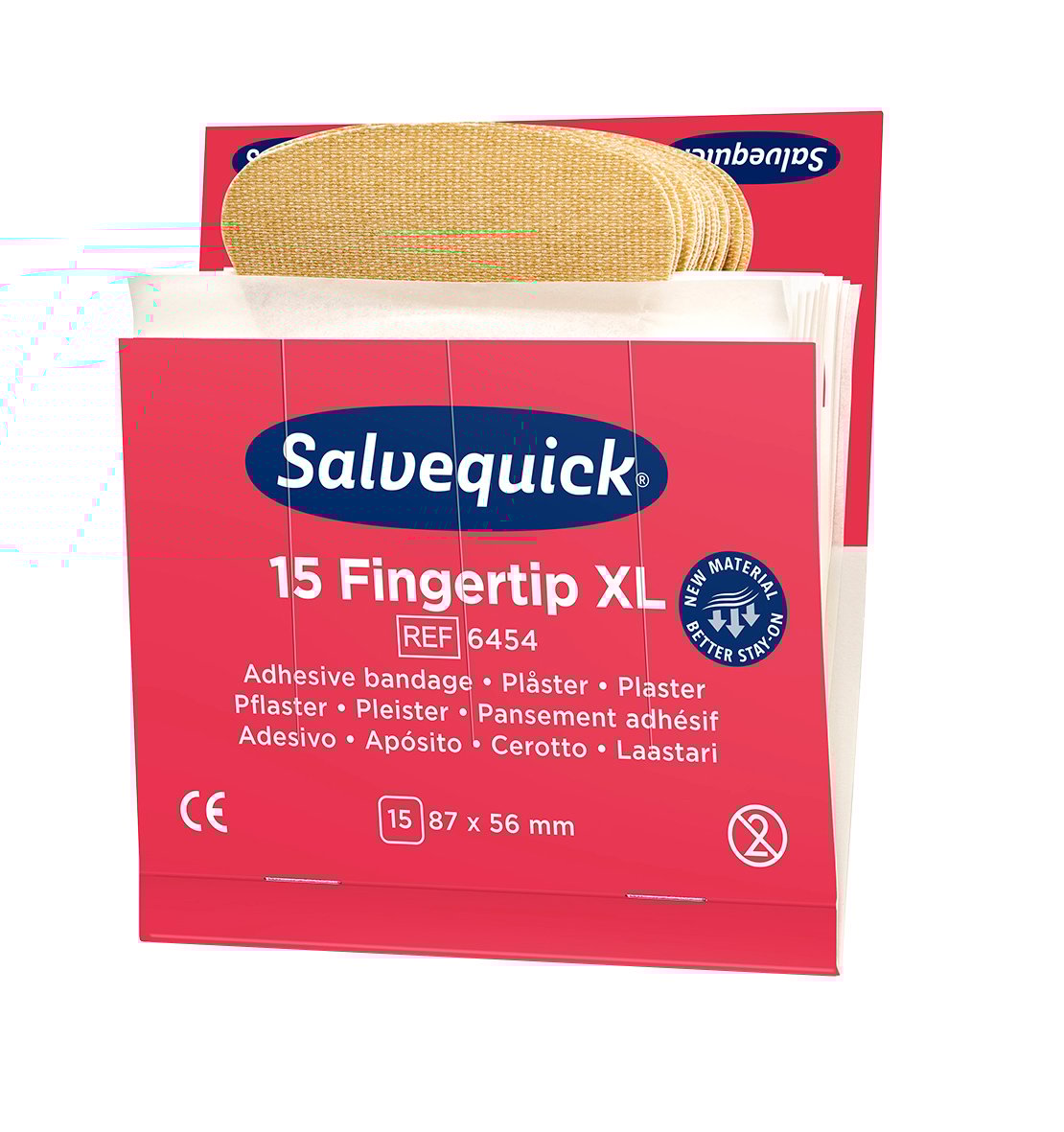 Salvequick Fingertopp XL plåsterrefill 15 st i rosa förpackning