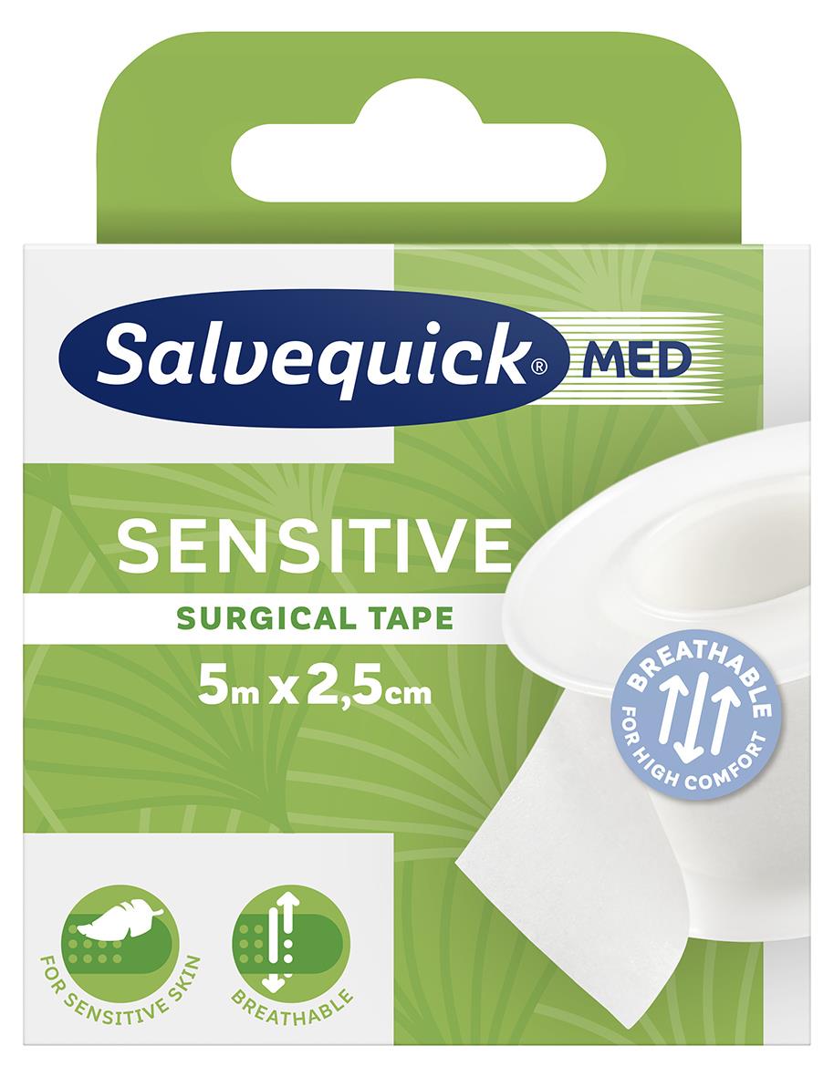 Salvequick Sensitive kirurgtejp i vit, 2,5 cm x 5 m, för känslig hud, andningsbar
