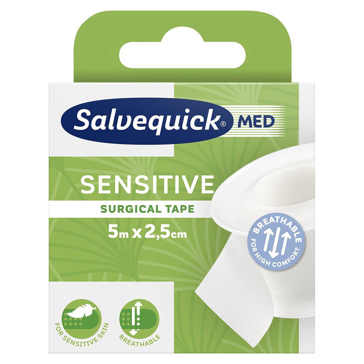 Salvequick Sensitive kirurgtejp i vit, 2,5 cm x 5 m, för känslig hud, andningsbar