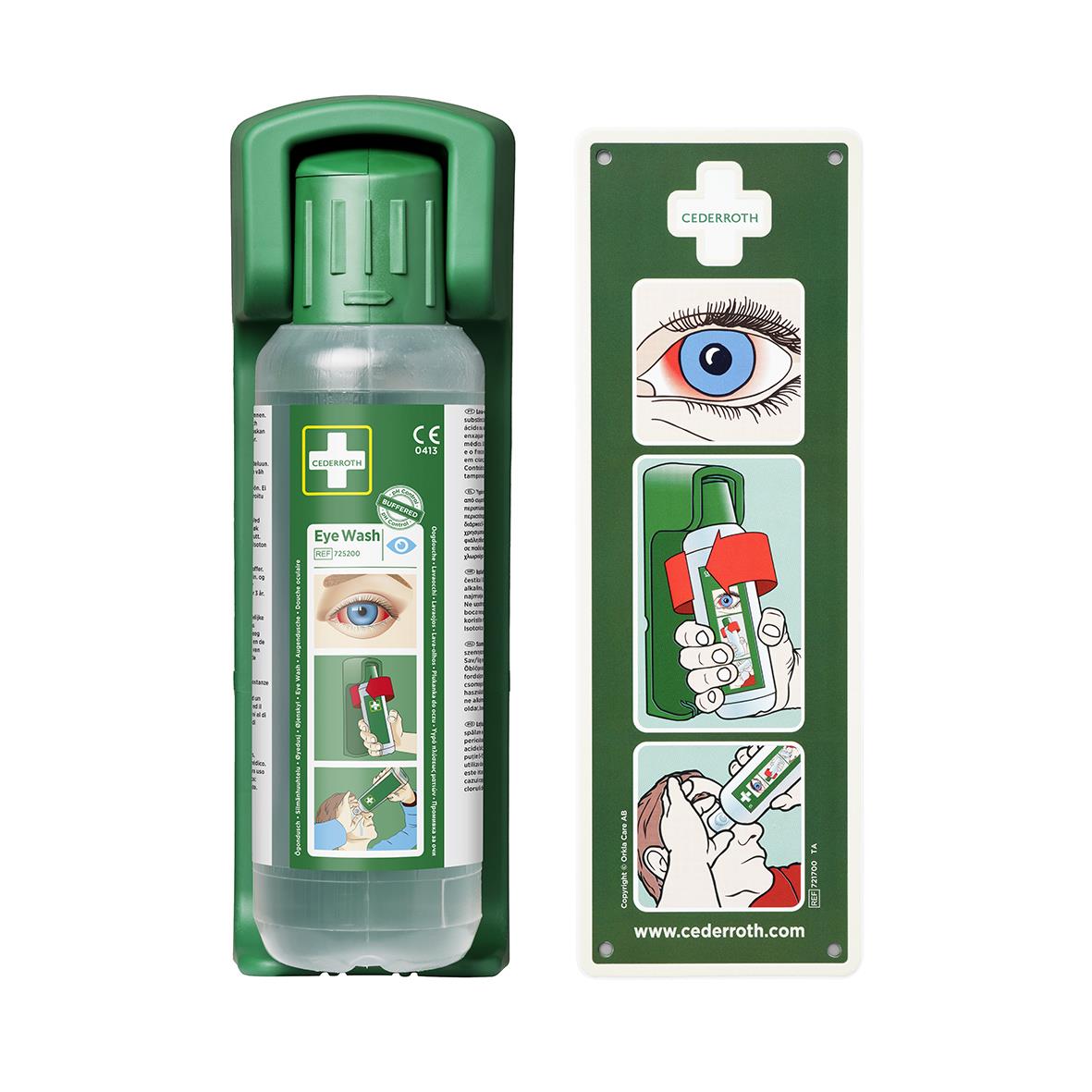Vägghållare för Cederroth ögondusch 500ml med instruktioner