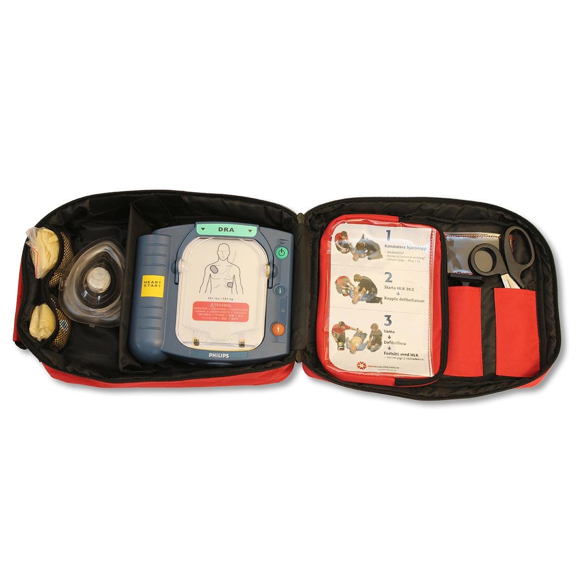 Väska till hjärtstartare med förvaringsfack och utrustning för första hjälpen