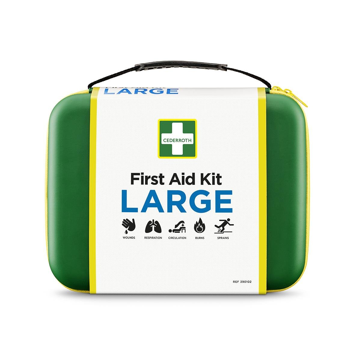 Första hjälpen Cederroth väska L i grönt med handtag och etikett