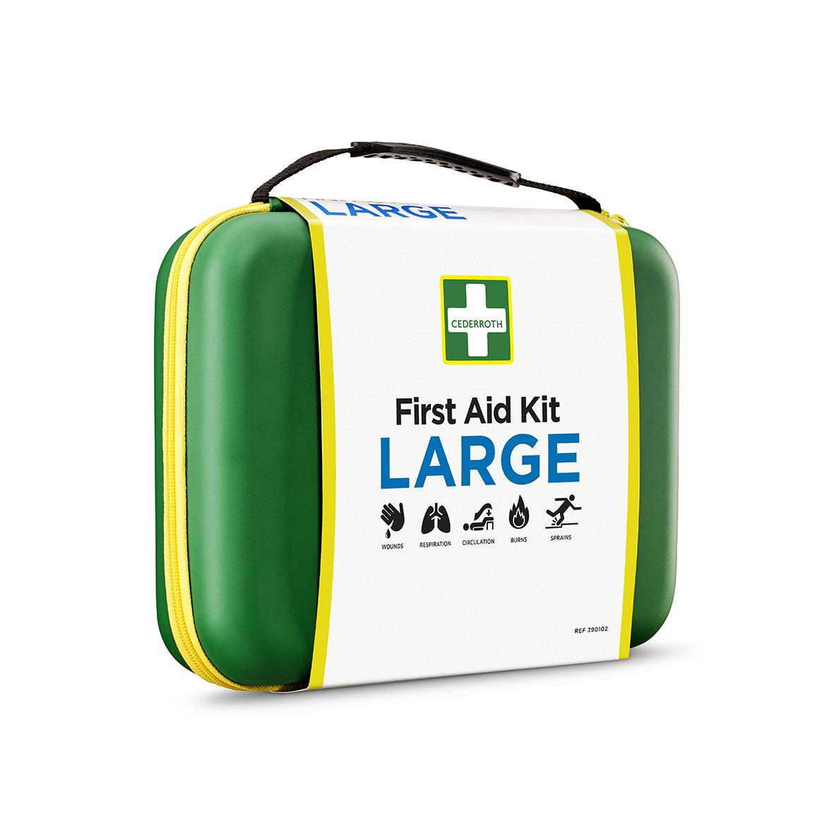 Första hjälpen Cederroth väska i storlek Large, grön och vit med handtag
