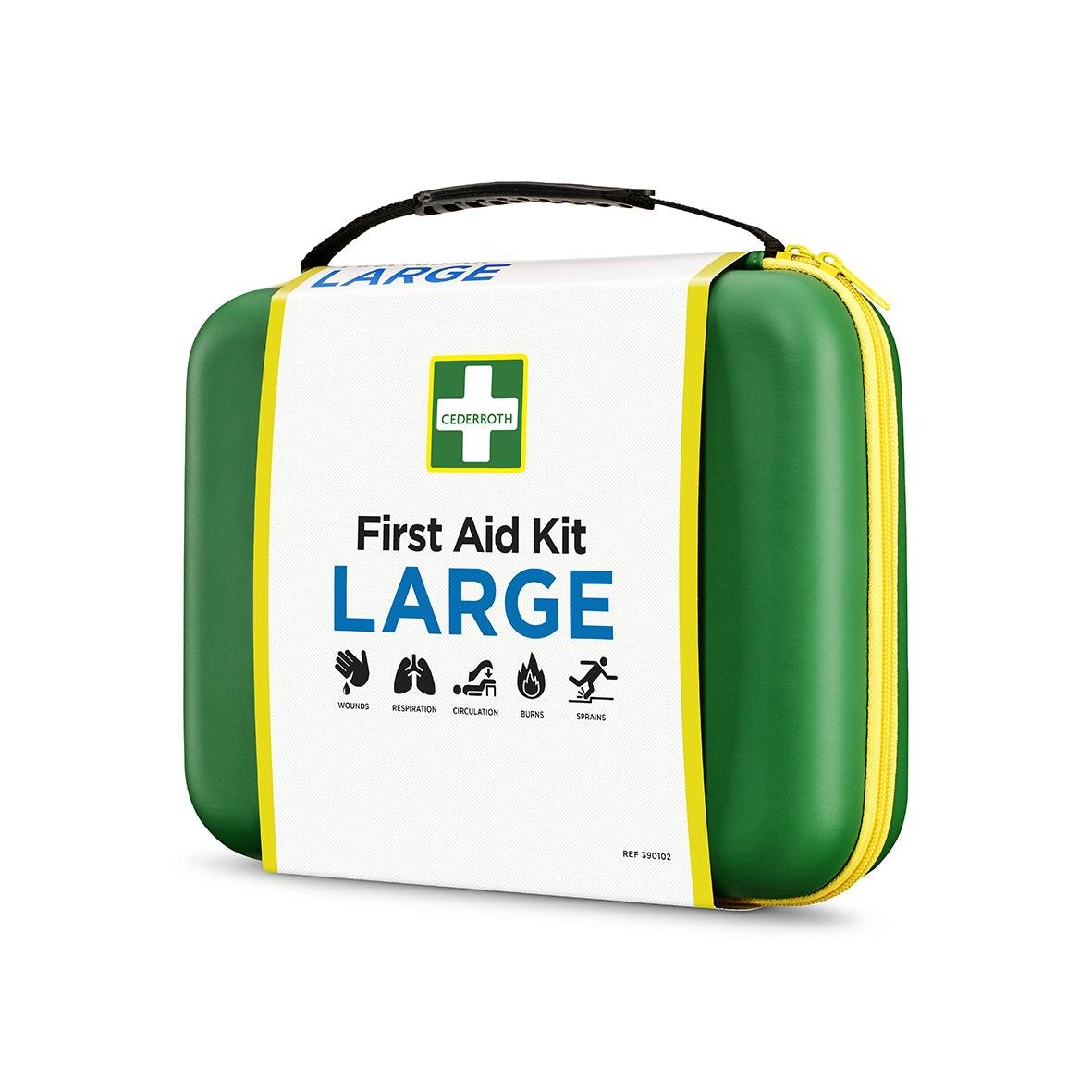 Första hjälpen Cederroth väska i storlek Large med grönt och vitt skal samt handtag