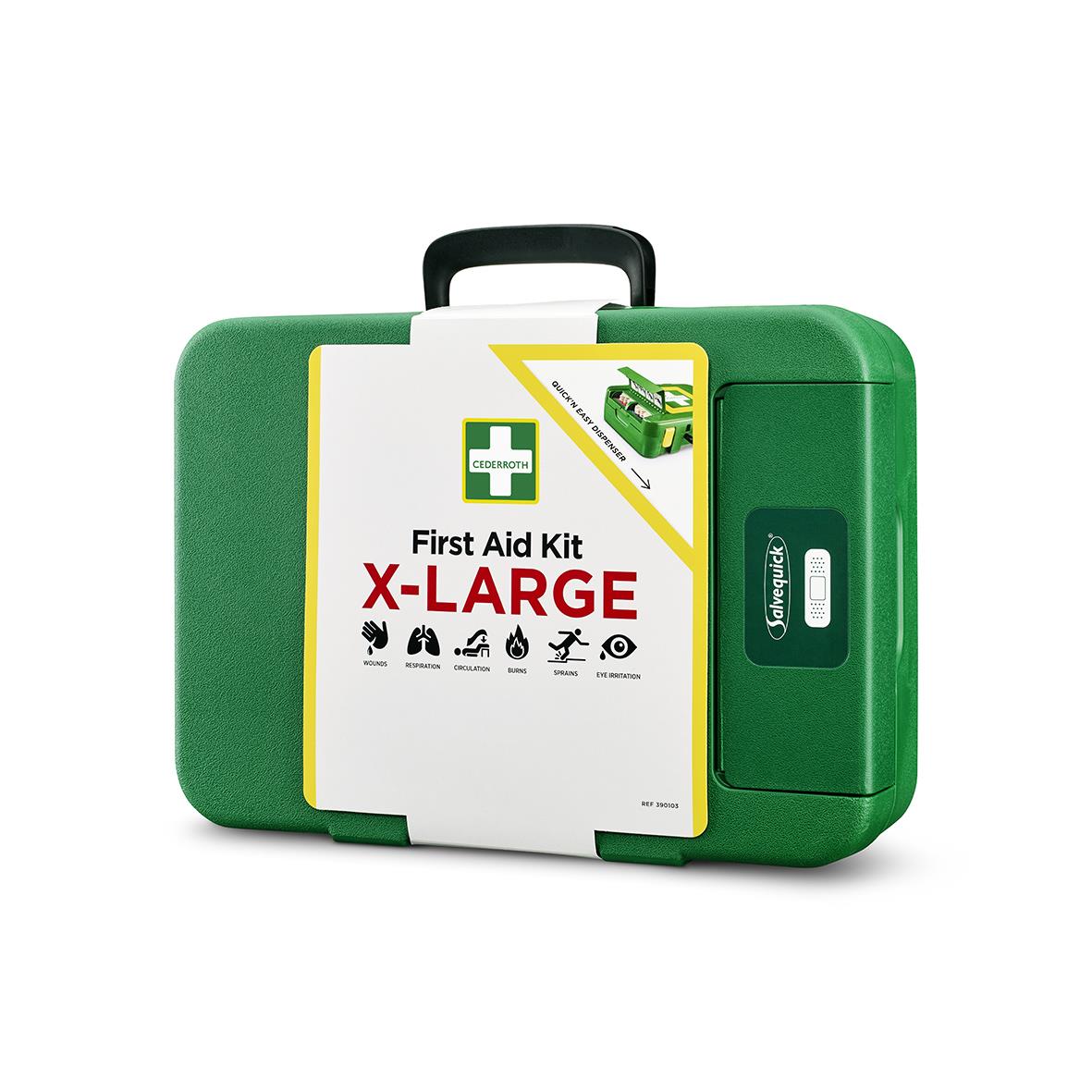 Första hjälpen väska Cederroth XL i grönt med handtag och etikett
