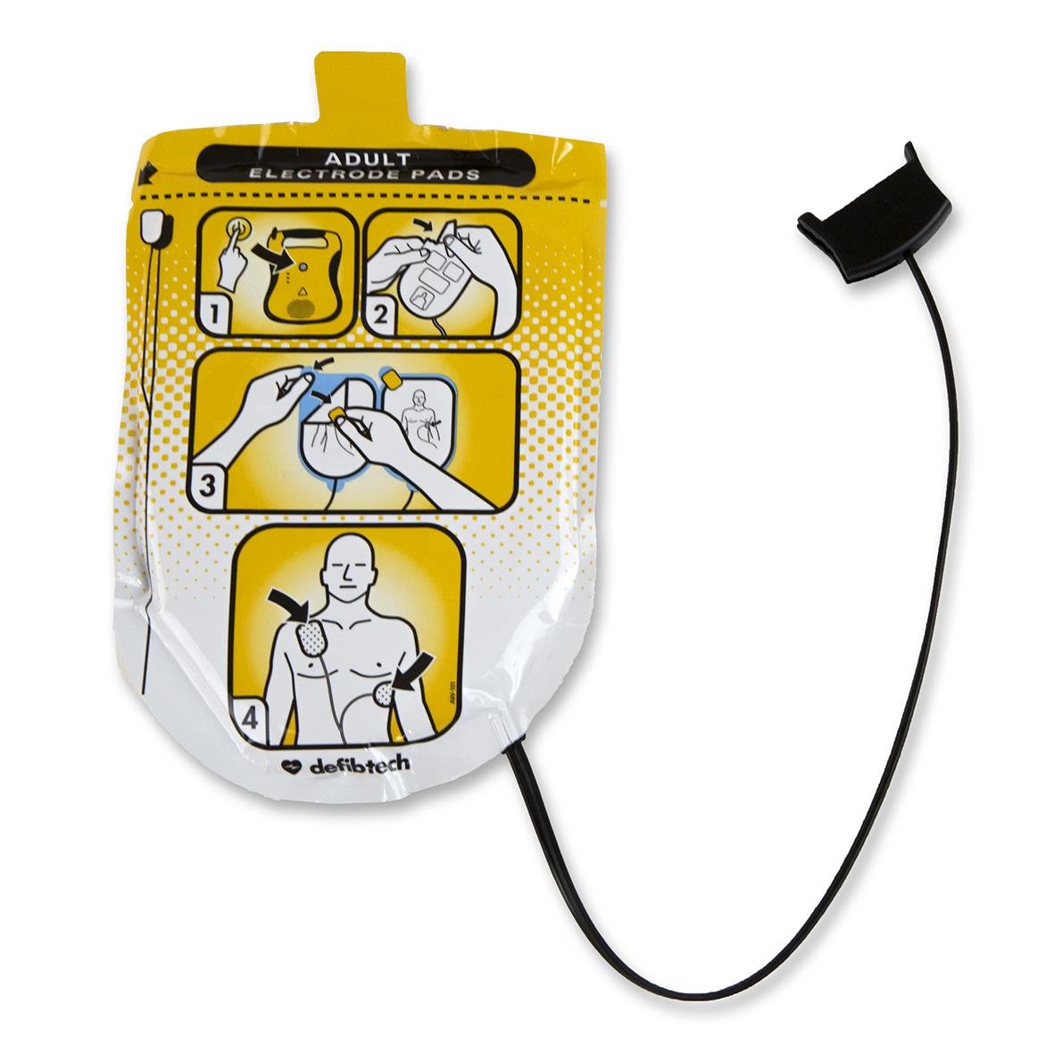 Elektroder för Defibtech DDP-100 som passar till Lifeline AED, med instruktioner på förpackningen