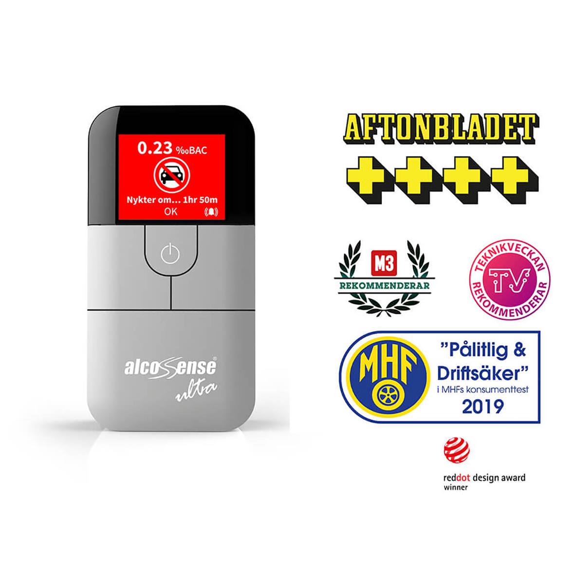 Alcosense Ultra alkoholmätare med digital display, certifieringar och utmärkelser