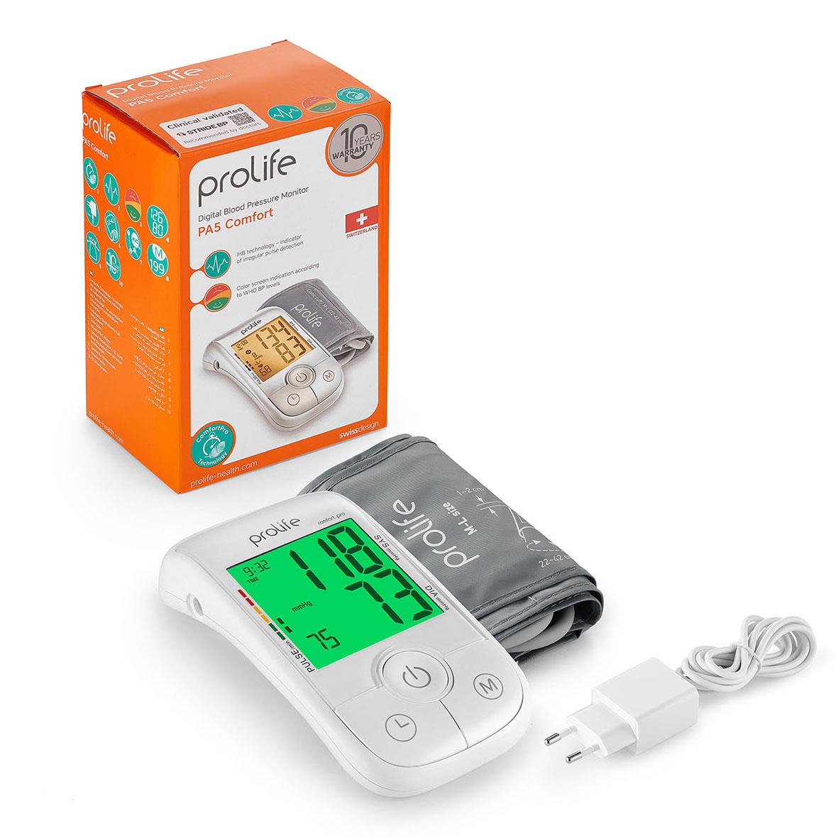 Blodtrycksmätare Prolife Digital PA5 Comfort med display, manschett och laddare