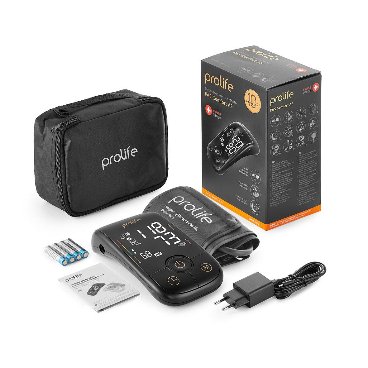 Blodtrycksmätare Prolife Digital PA5 Comfort AF med tillbehör och förvaringsväska