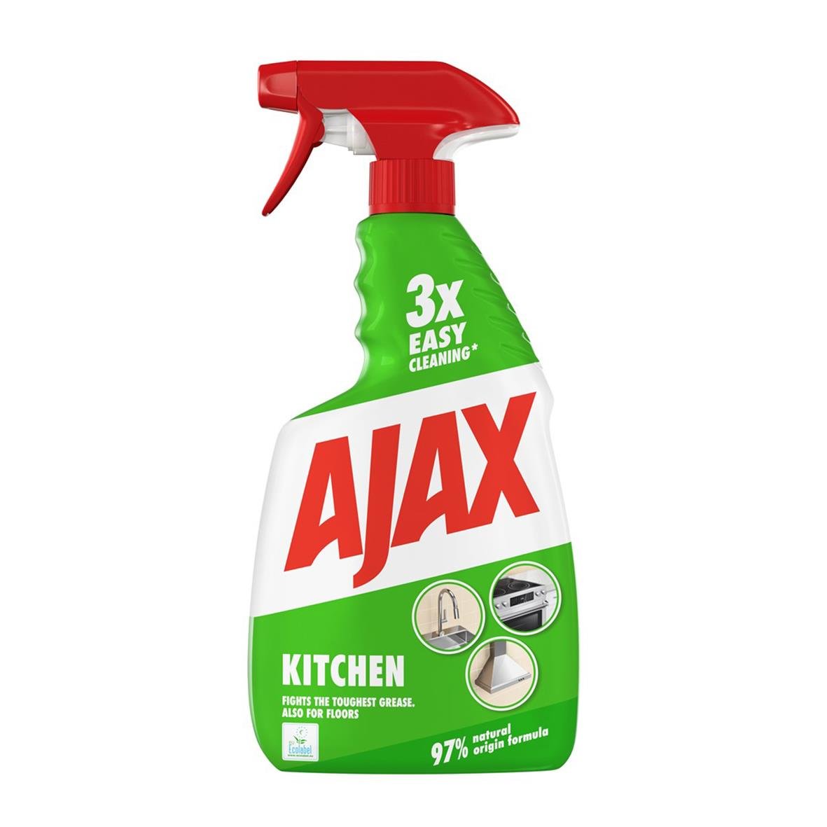 Ajax köks- och fettborttagare spray 750ml med rött sprayhuvud och grönt och vitt förpackningsdesign