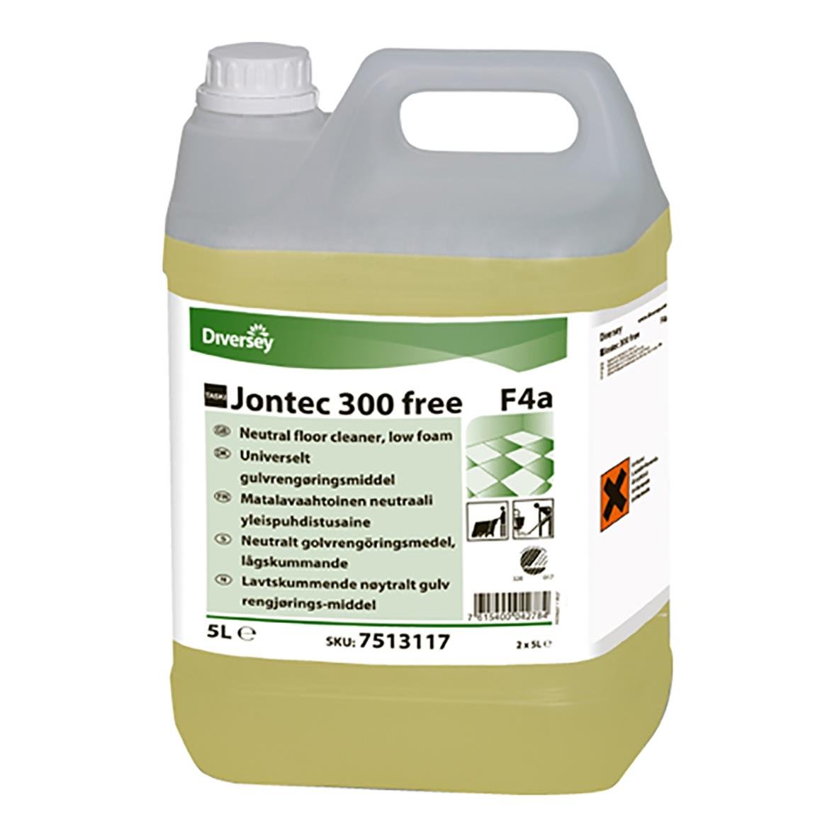 Diversey Taski Jontec 300 Free F4a 5L golvrengöringsmedel i stor plastflaska