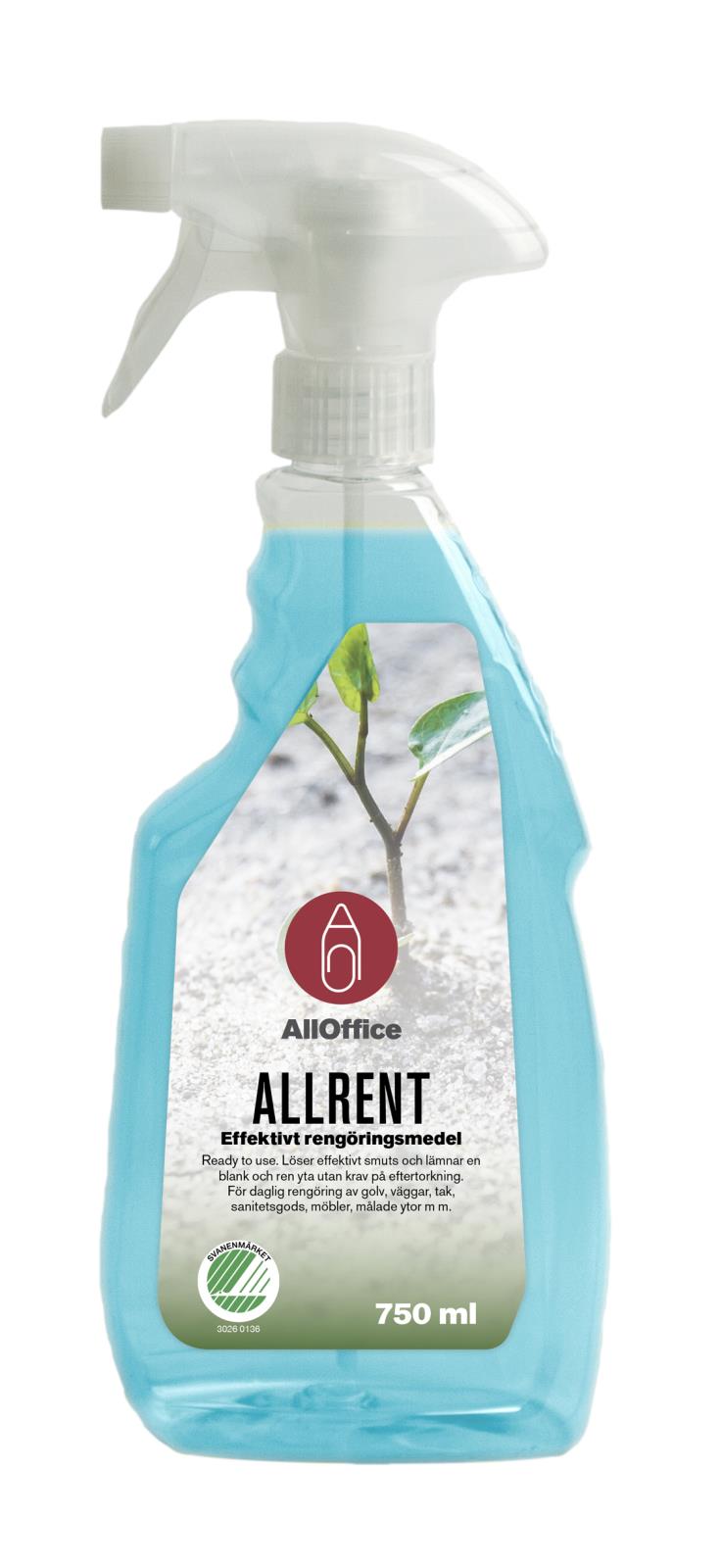 Allrent AllOffice sprayflaska 750ml med blå vätska och bild av växt