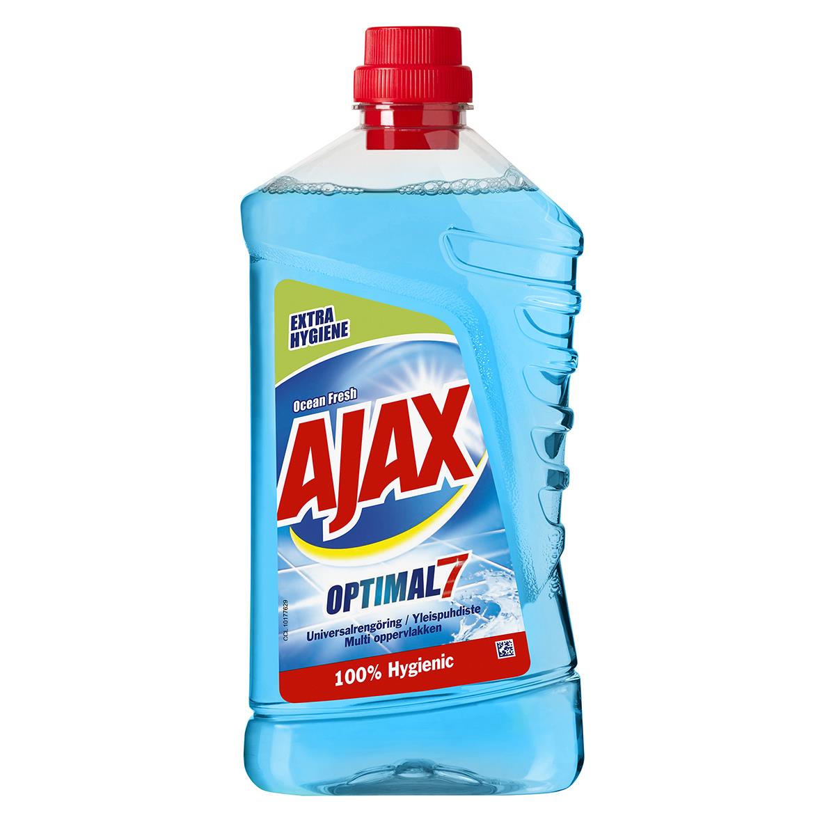 Ajax Extra Hygiene 1L flytande rengöringsmedel i blå flaska med rött lock