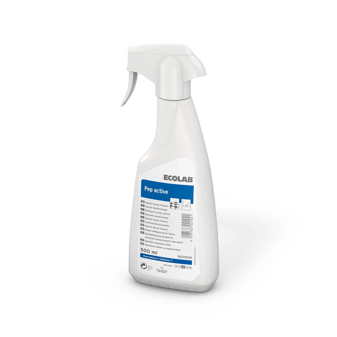 Vit sprayflaska med Ecolab Pep Active Spray 500ml etikett