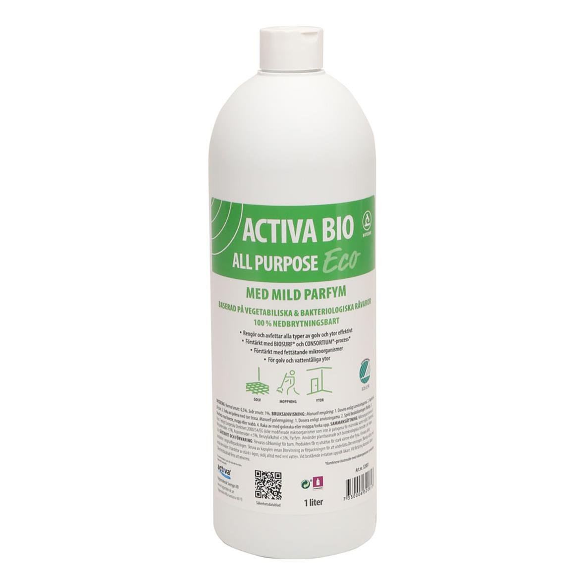 Allrent Activa Bio All Purpose Eco 1L, miljövänligt rengöringsmedel med mild parfym för olika ytor
