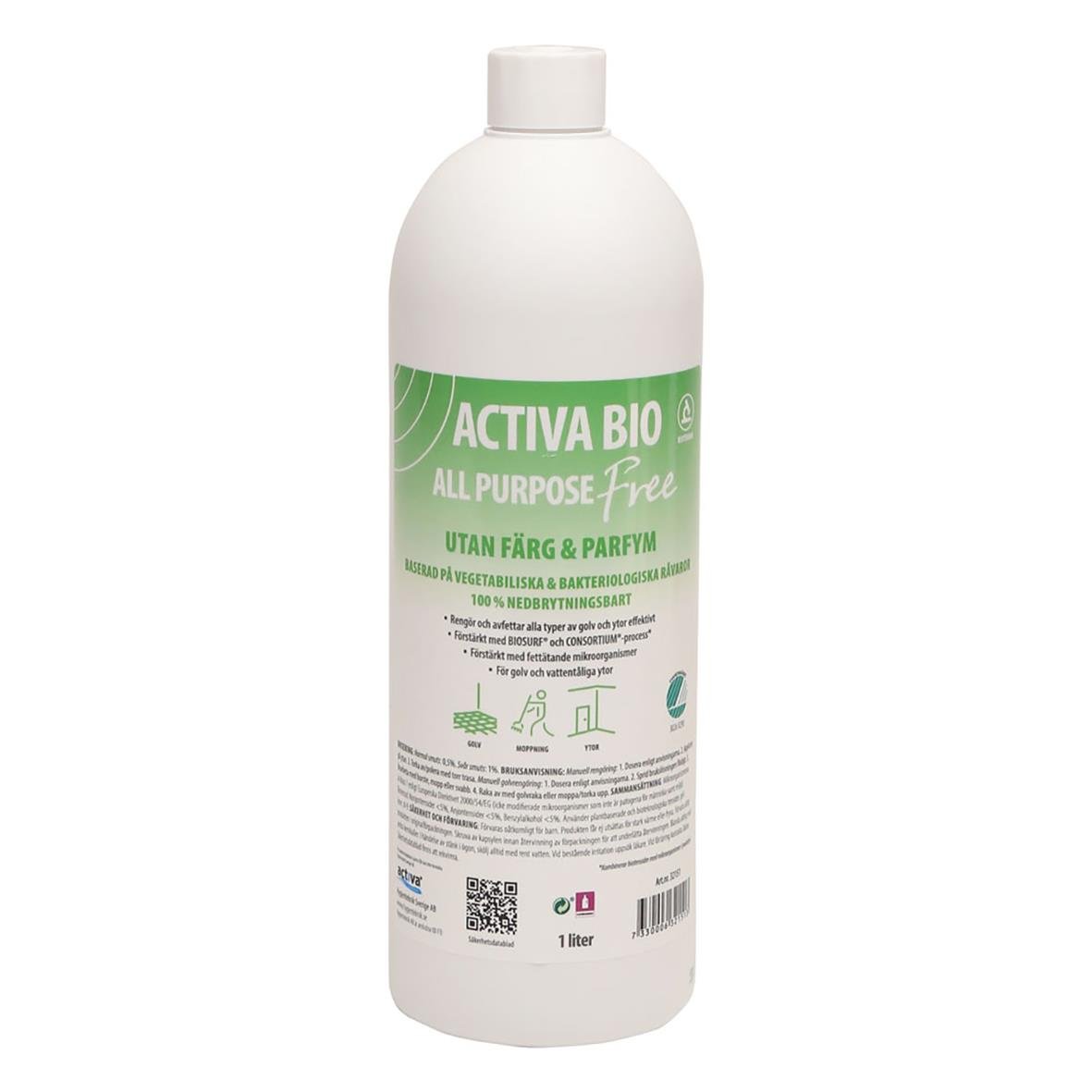Allrent Activa Bio All Purpose Free 1L, miljövänligt rengöringsmedel utan färg och parfym