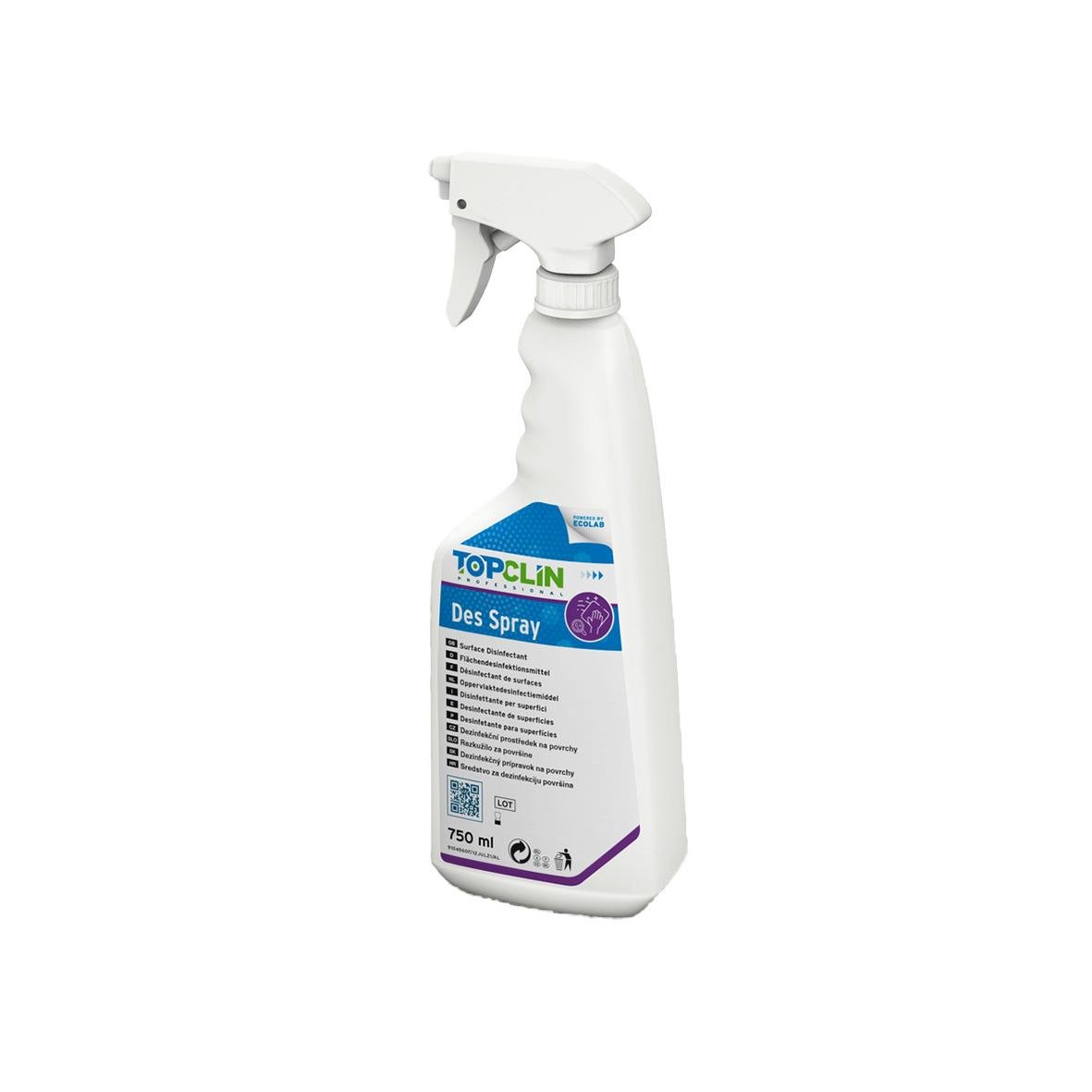 Vit sprayflaska med Allrent Ecolab Topclin Des Spray 750ml