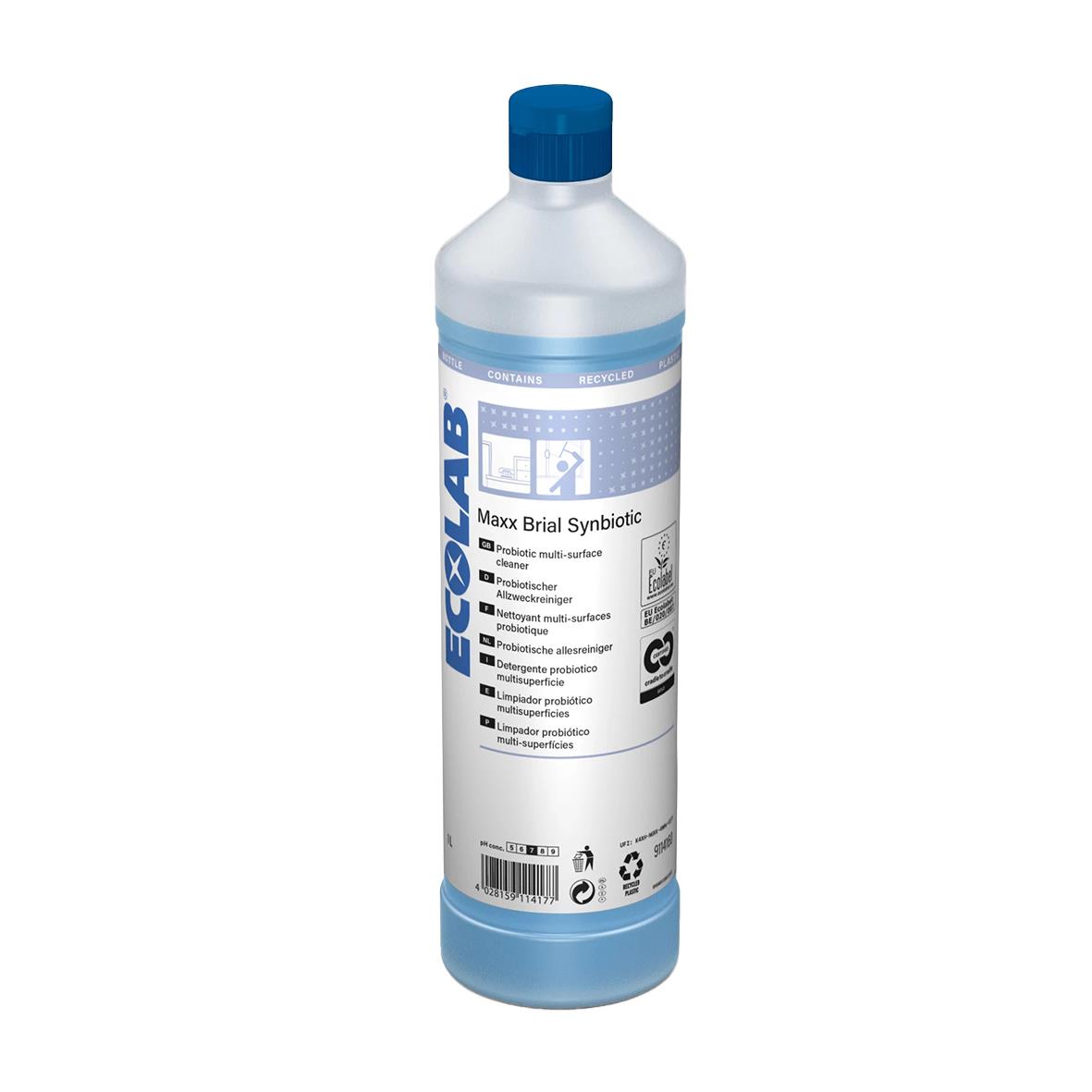 Ecolab Maxx Brial Symbiotic 1L flaska med blått lock och etikett