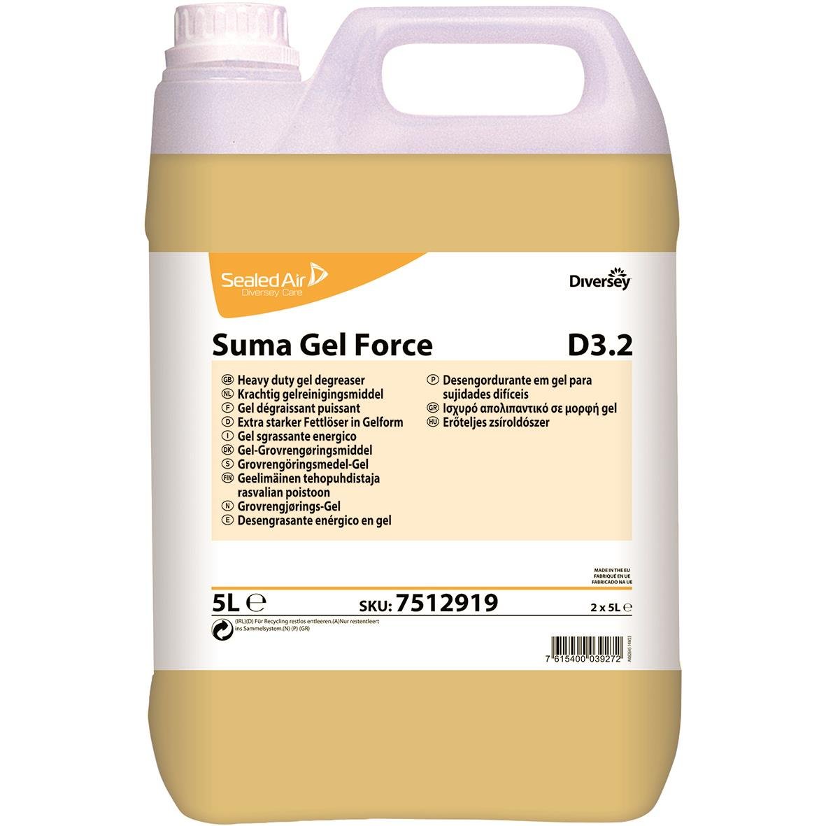 Grovrent Suma Gel Force D3.2 för kök och chark, 5L, kraftfullt gel för rengöring och avfettning