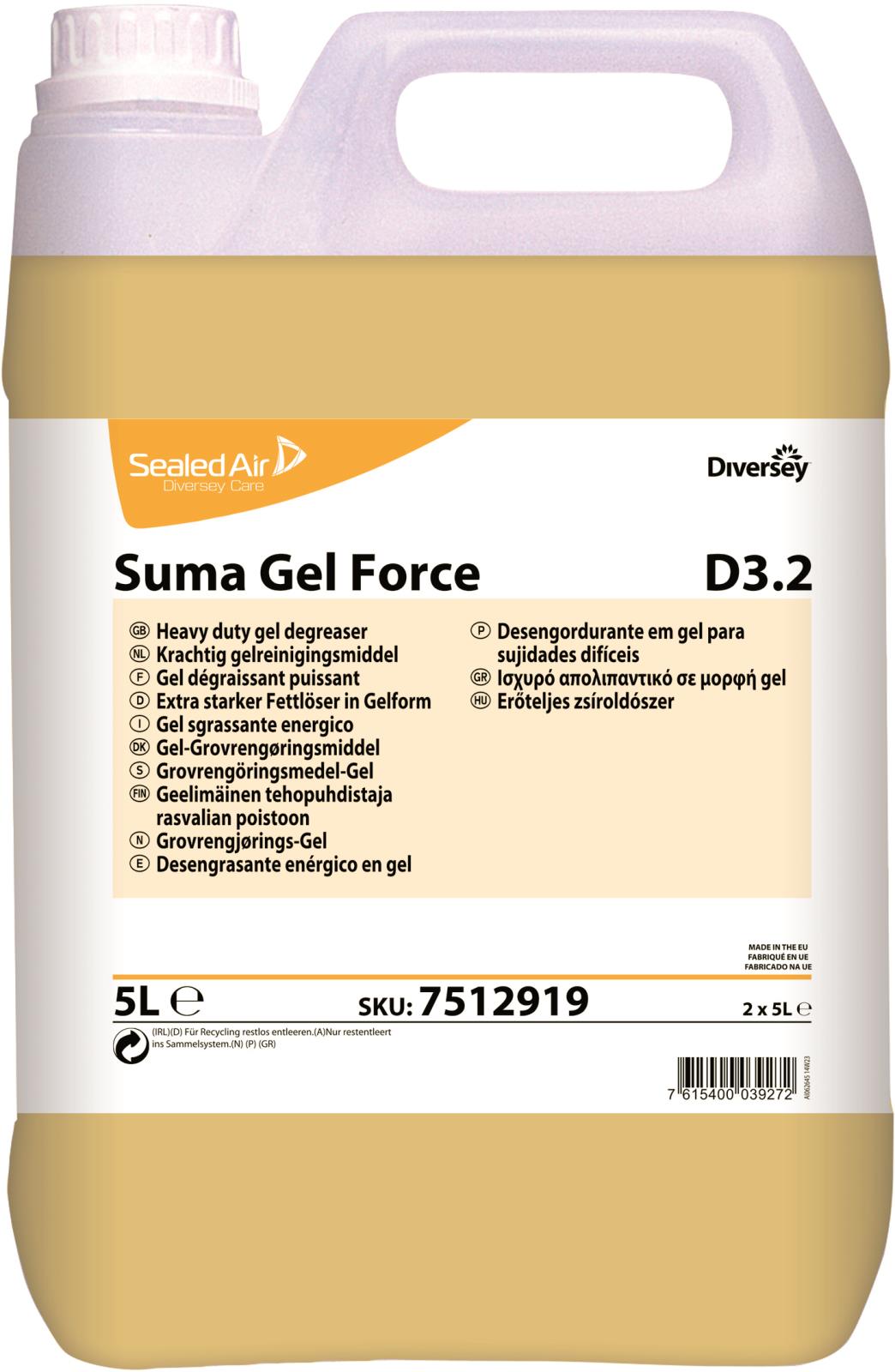 Grovrent Suma Gel Force D3.2 för kök och chark, 5L, kraftfullt gel för rengöring och avfettning