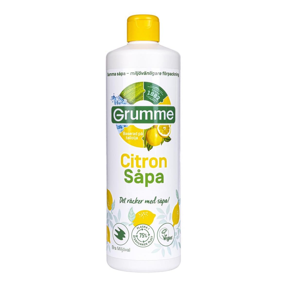 Grumme Citron Såpa 750ml med citronmotiv och miljömärkning